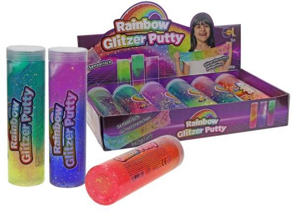 Transparenter Rainbow Glitzer Putty mit goldenen Glitter und Regenbogenfarben von Funtrading Modell 5092