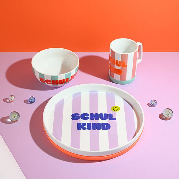 Porzellanset Schulkind Streifen flieder/pink