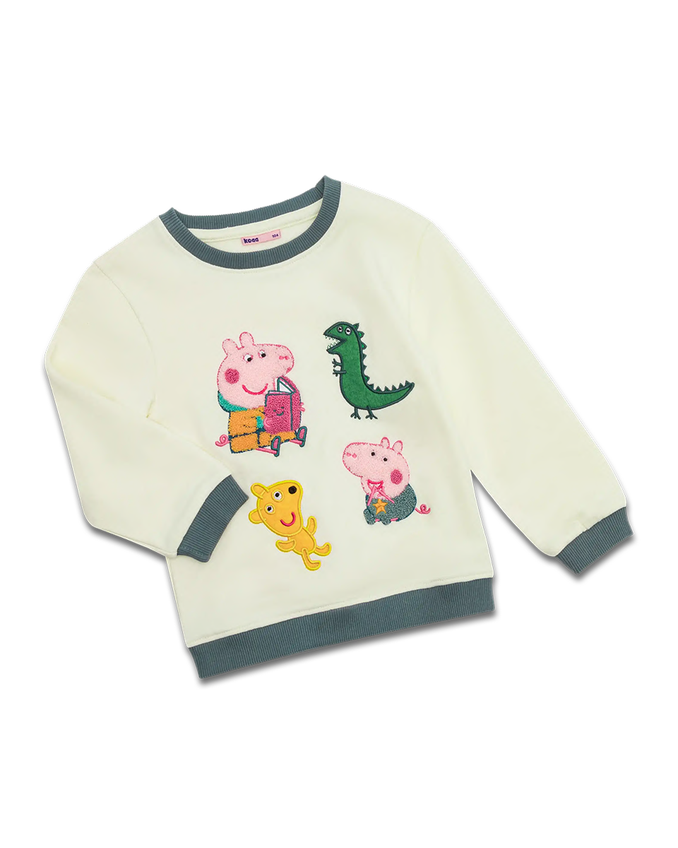 Peppa Wutz Sweater in Beige mit Peppa und George Pig aus 100% Bio-Baumwolle, Größe 92, nachhaltig und kuschelig