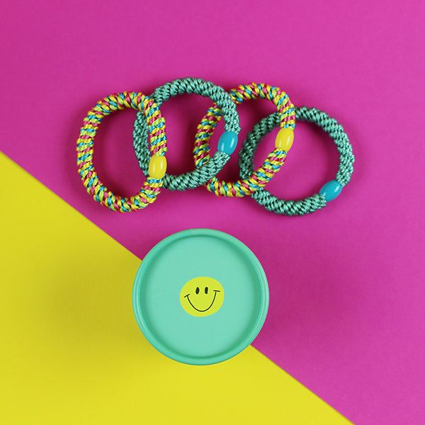 Haargummi-Set mint/gelb in runder Geschenkbox