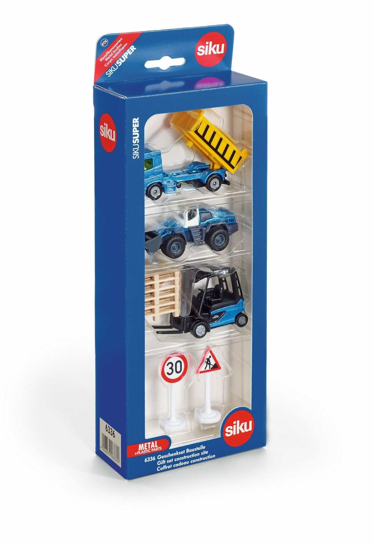 SIKU Geschenkset Baustelle mit LKW, Gabelstapler und Radlader in Kingfisher Blue Metallic