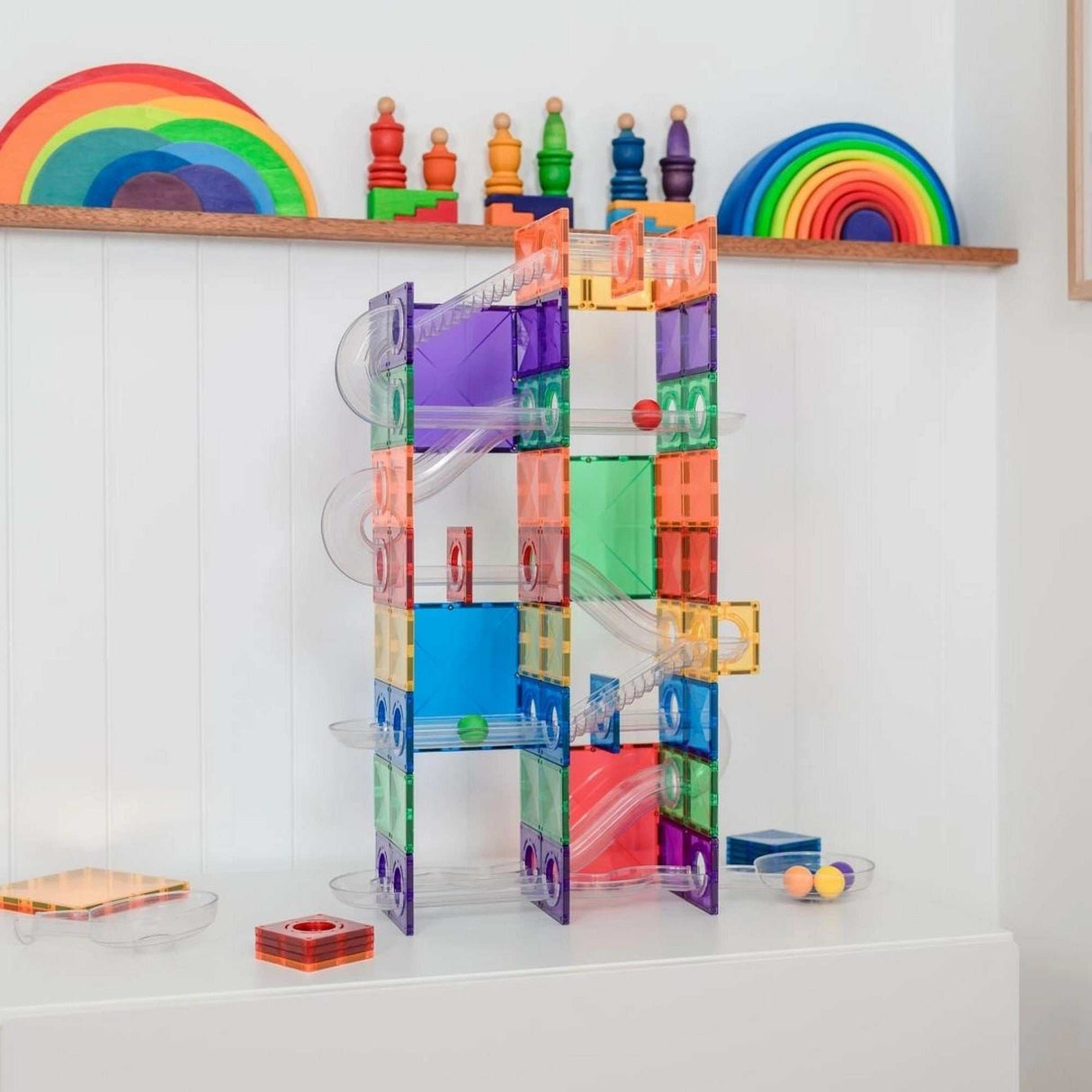 Magnetbausteine Kugelbahn Rainbow Super Ball Run Pack- 134 Teile