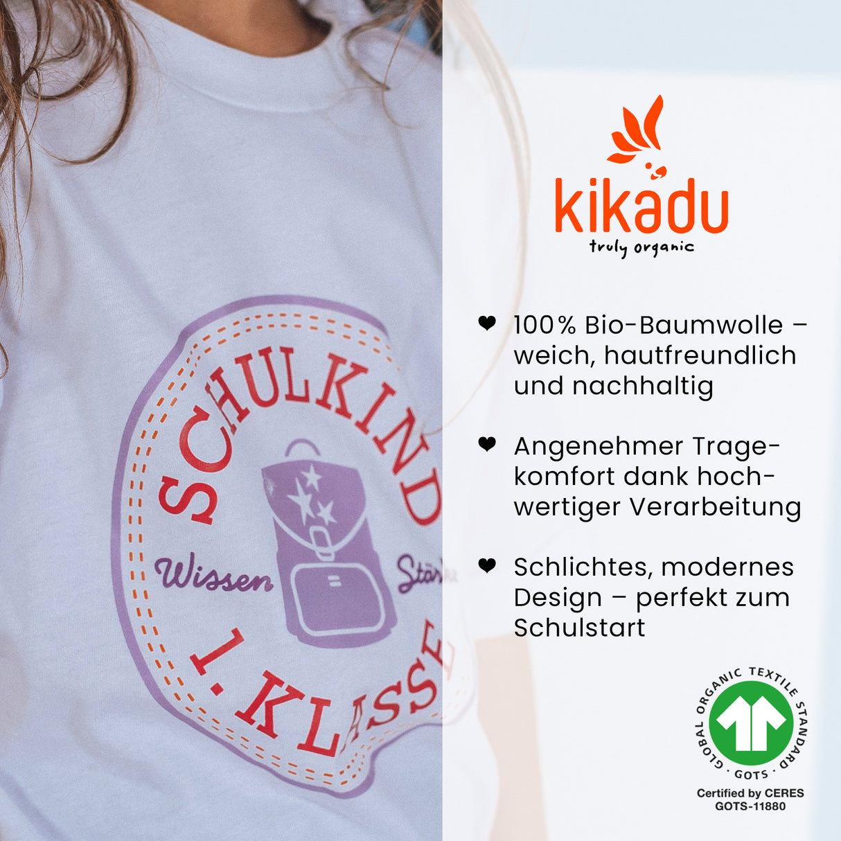 T-Shirt Schulkind Lavendel 116/128 (GOTS)