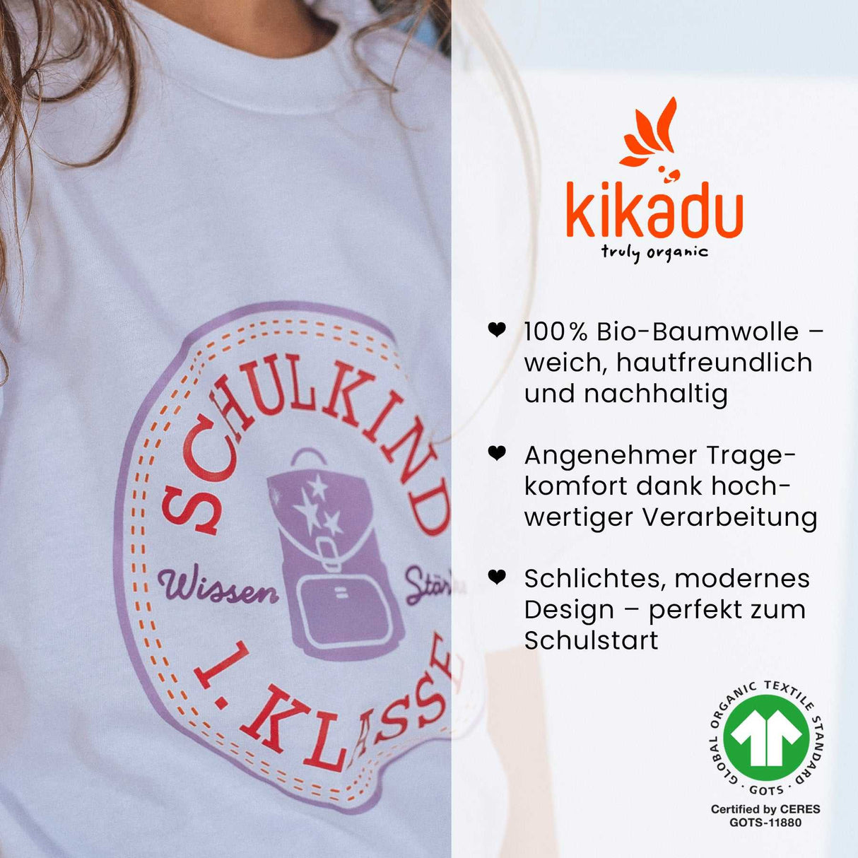 T-Shirt Schulkind Lavendel 116/128 (GOTS)