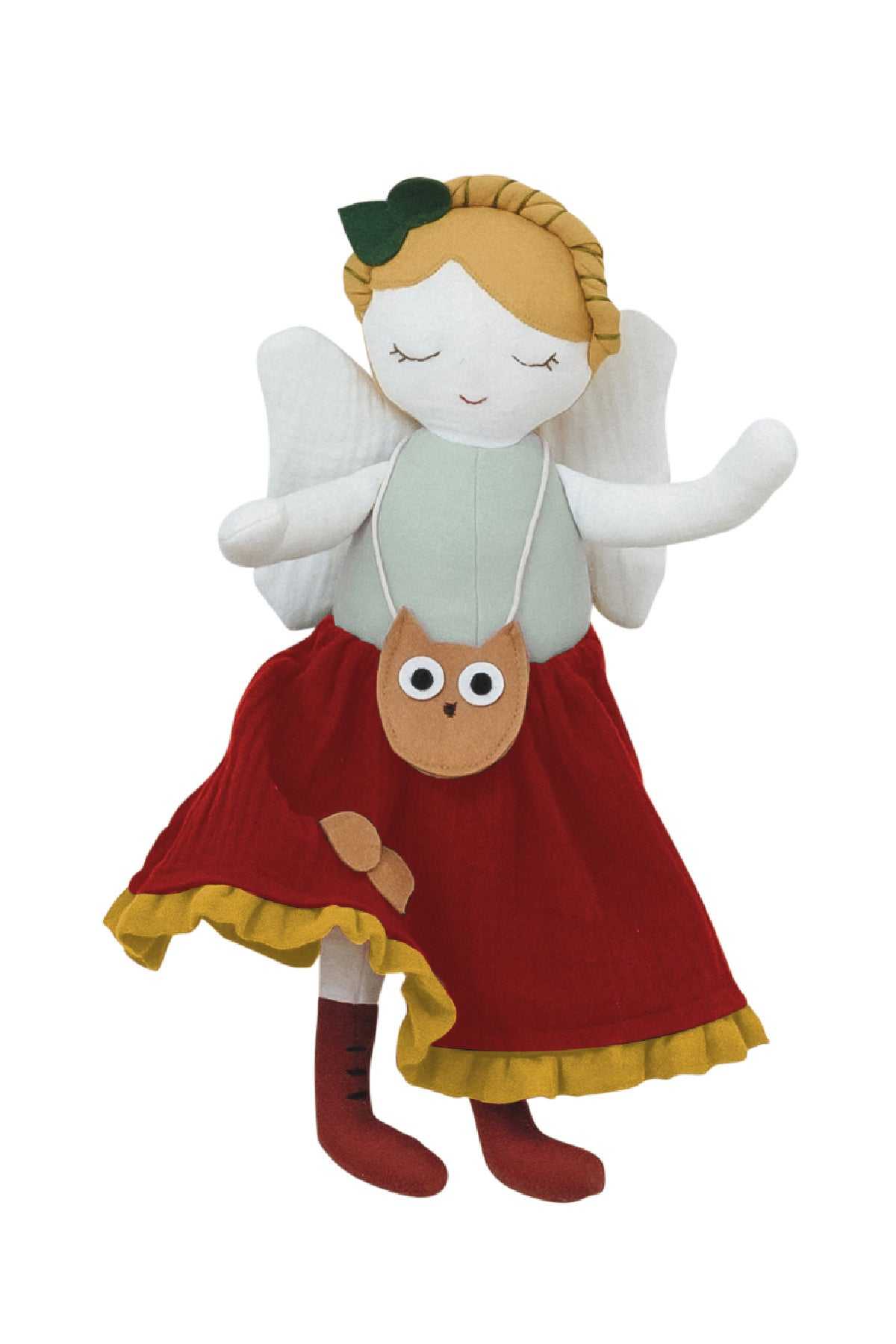 Zauberhafte Waldfee Stoffpuppe aus Bio-Baumwolle, kuschelweich und naturfarben