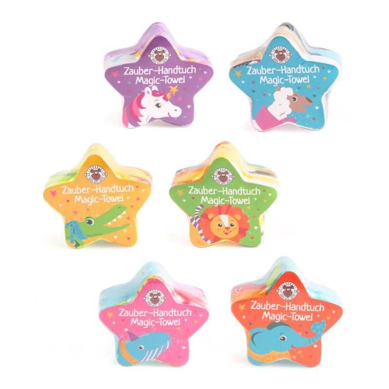 MAGIC MOMENTS Zauberhandtuch star-shaped magic towels with animal designs for kids gifts