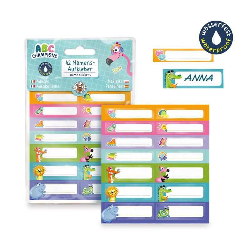 ABC CHAMPIONS Namenssticker Set mit kreativen, selbstgestaltbaren Aufklebern für Stifte und Brotdosen, wasserfest und spülmaschinengeeignet