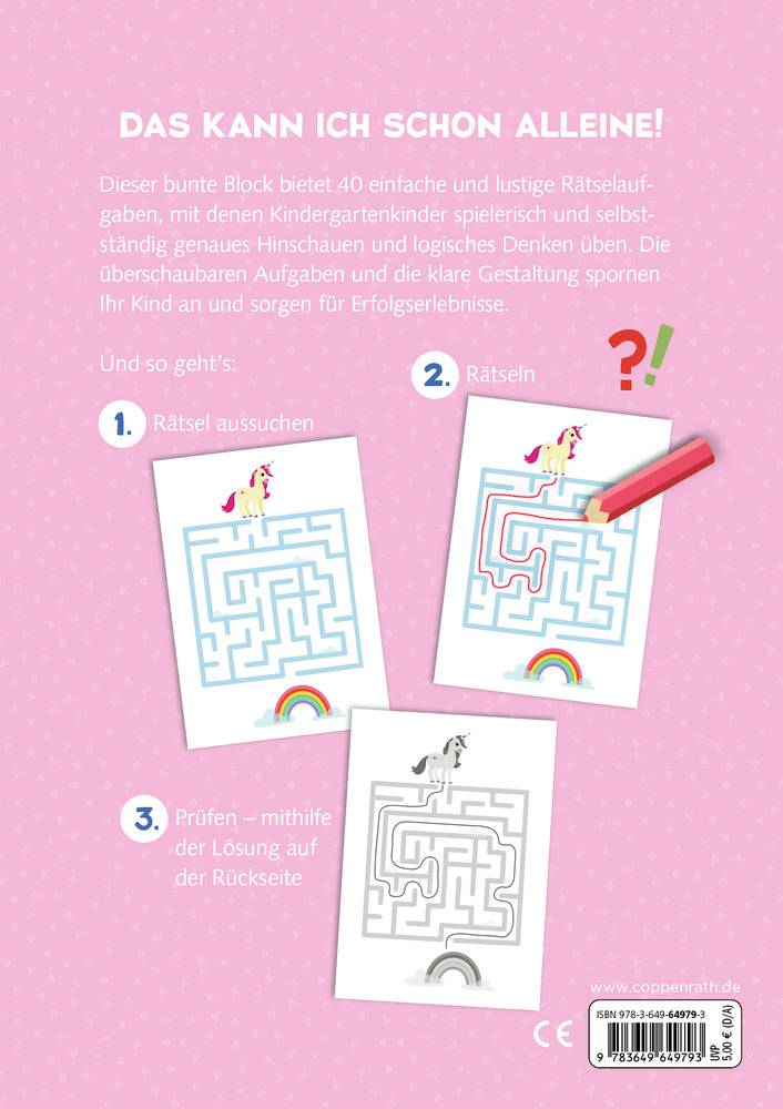 Mein k. Kindergartenblock: Rätsel ohne Text - Einhörner