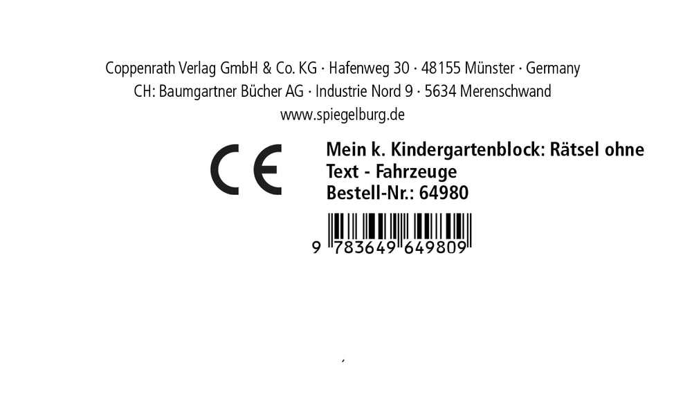 Mein Kindergartenblock: Rätsel ohne Text - Fahrzeuge