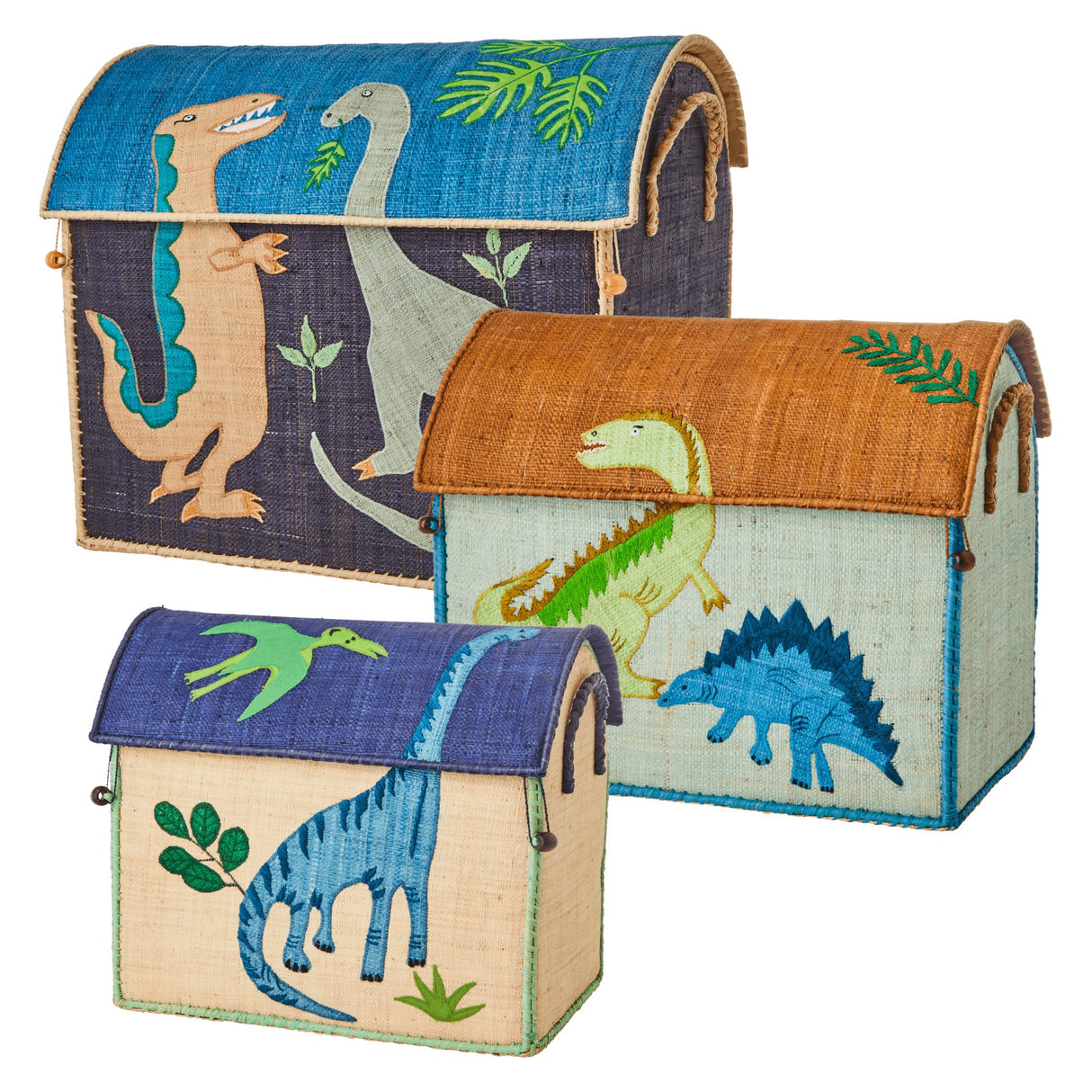 Raffia Aufbewahrungskörbe Dinosaurier (3er Set)
