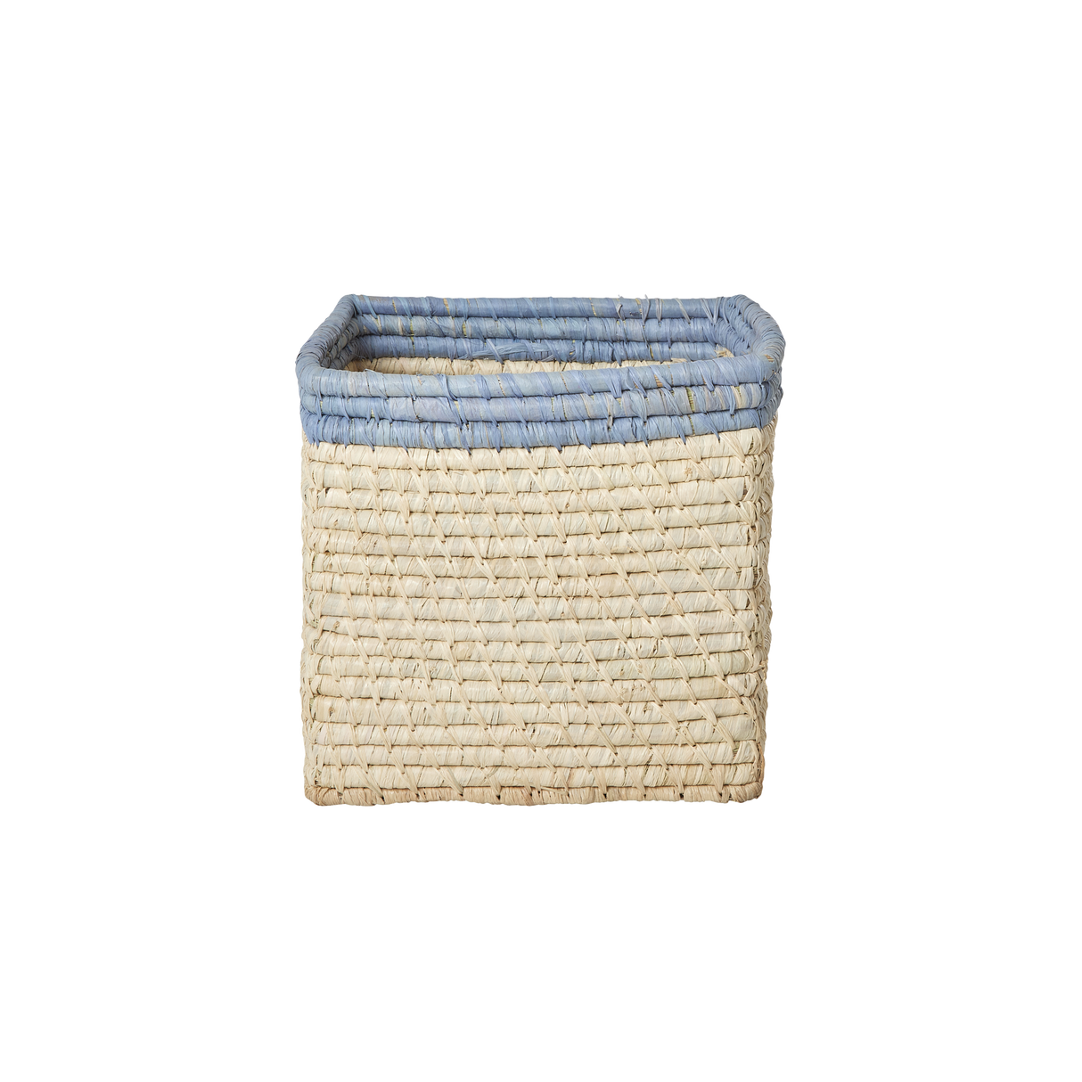 Kleiner handgefertigter quadratischer Raffia Korb mit blauem Rand aus nachhaltigem Material von Rice