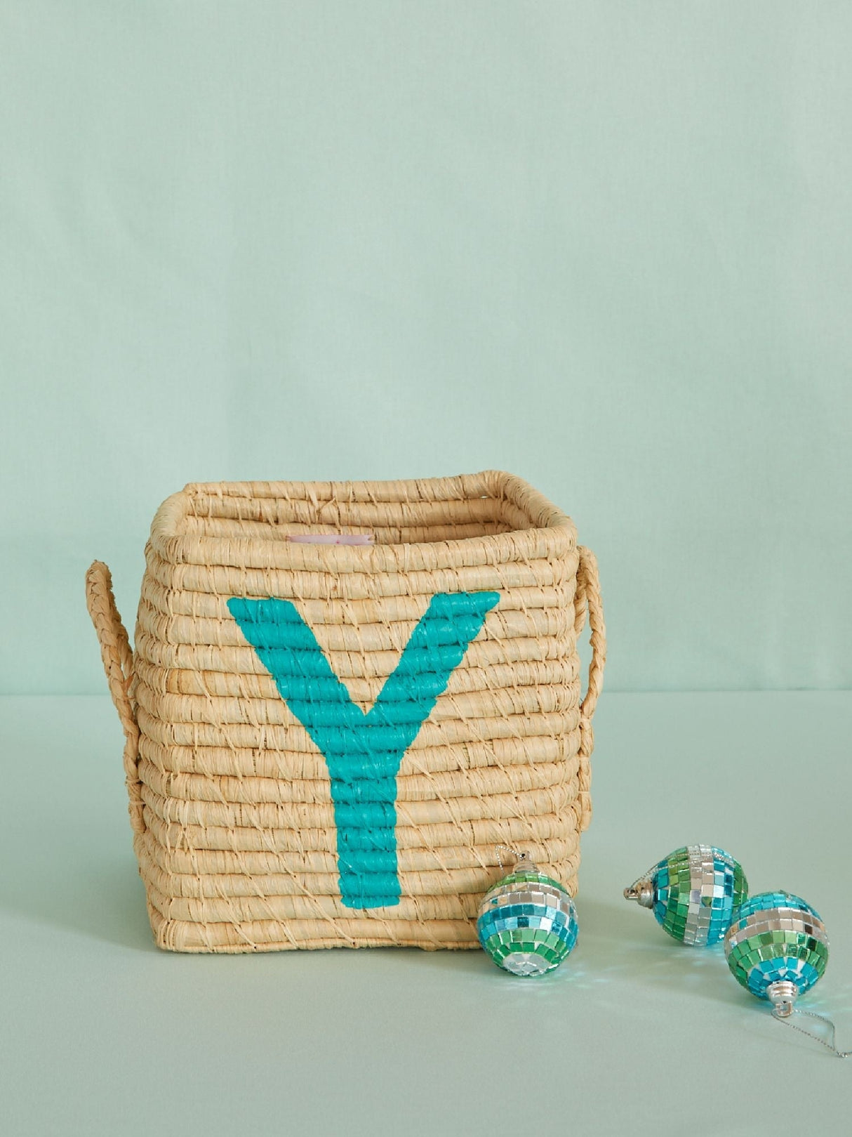 Raffia Square Basket with painted Letter Y