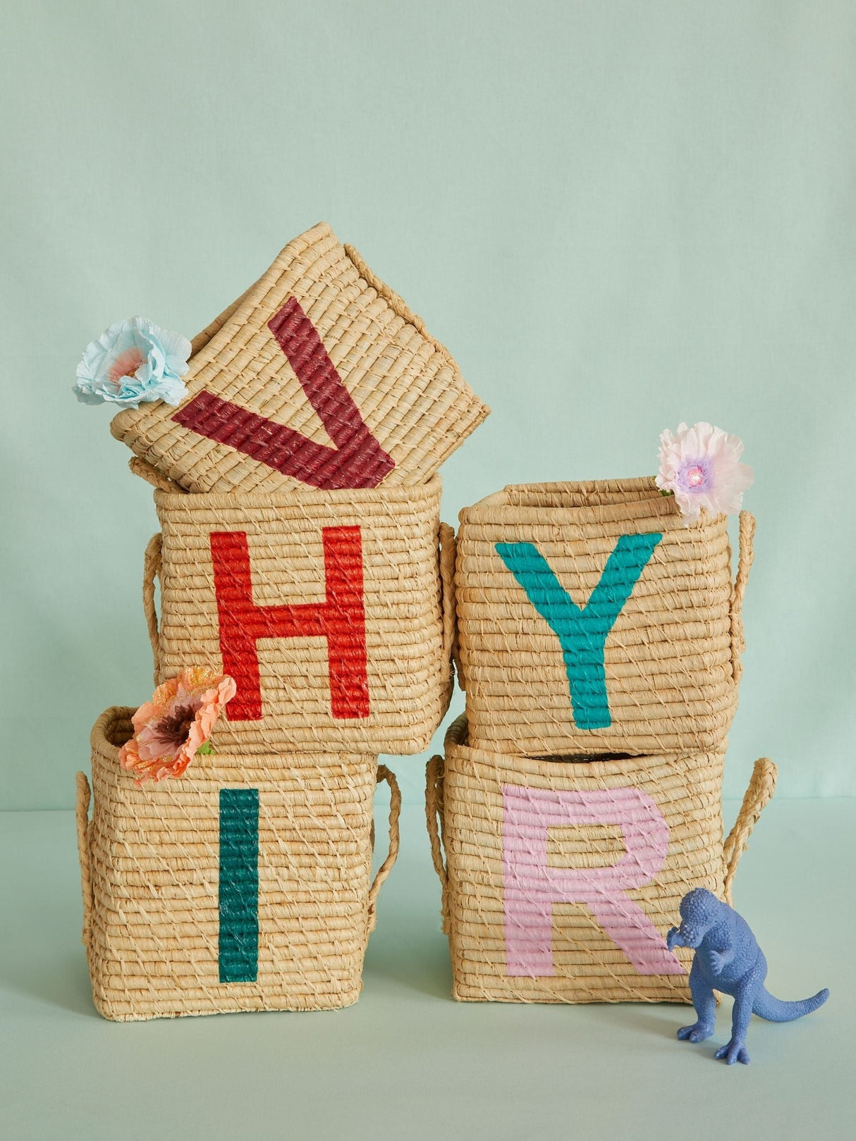 Raffia Square Basket with painted Letter Y