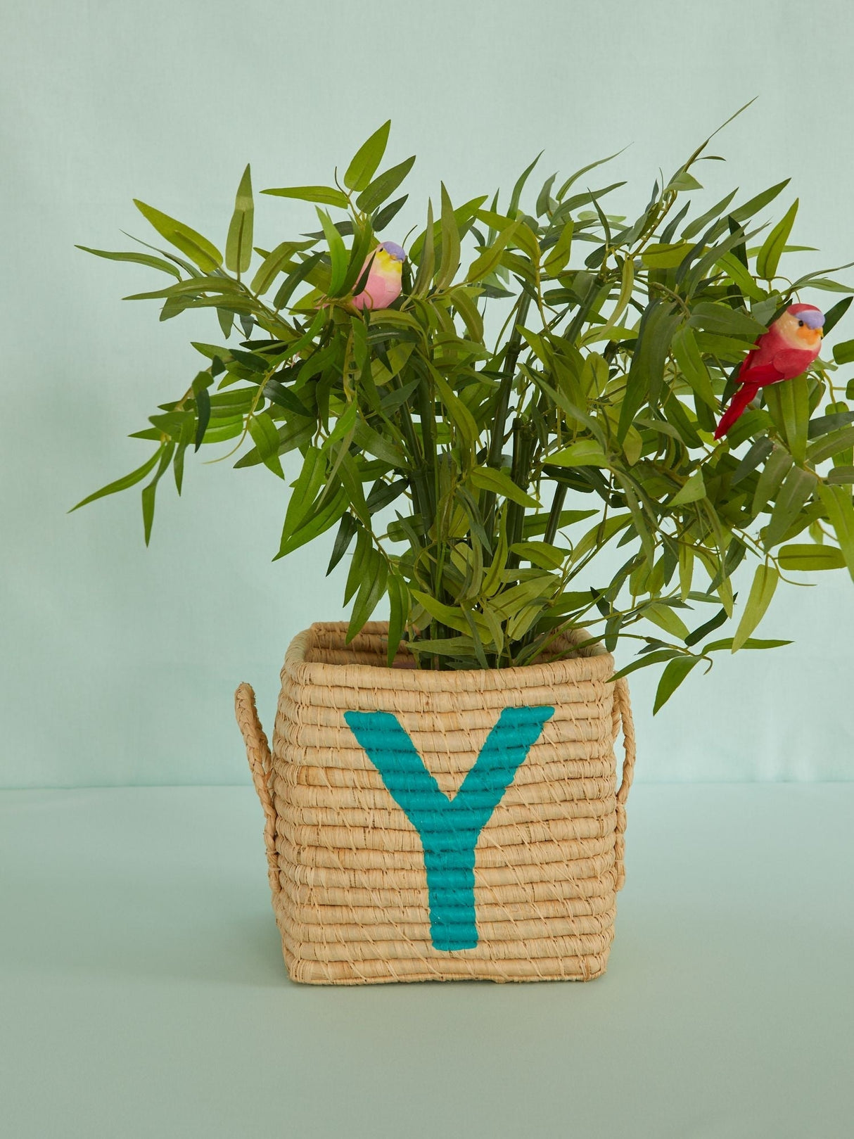 Raffia Square Basket with painted Letter Y