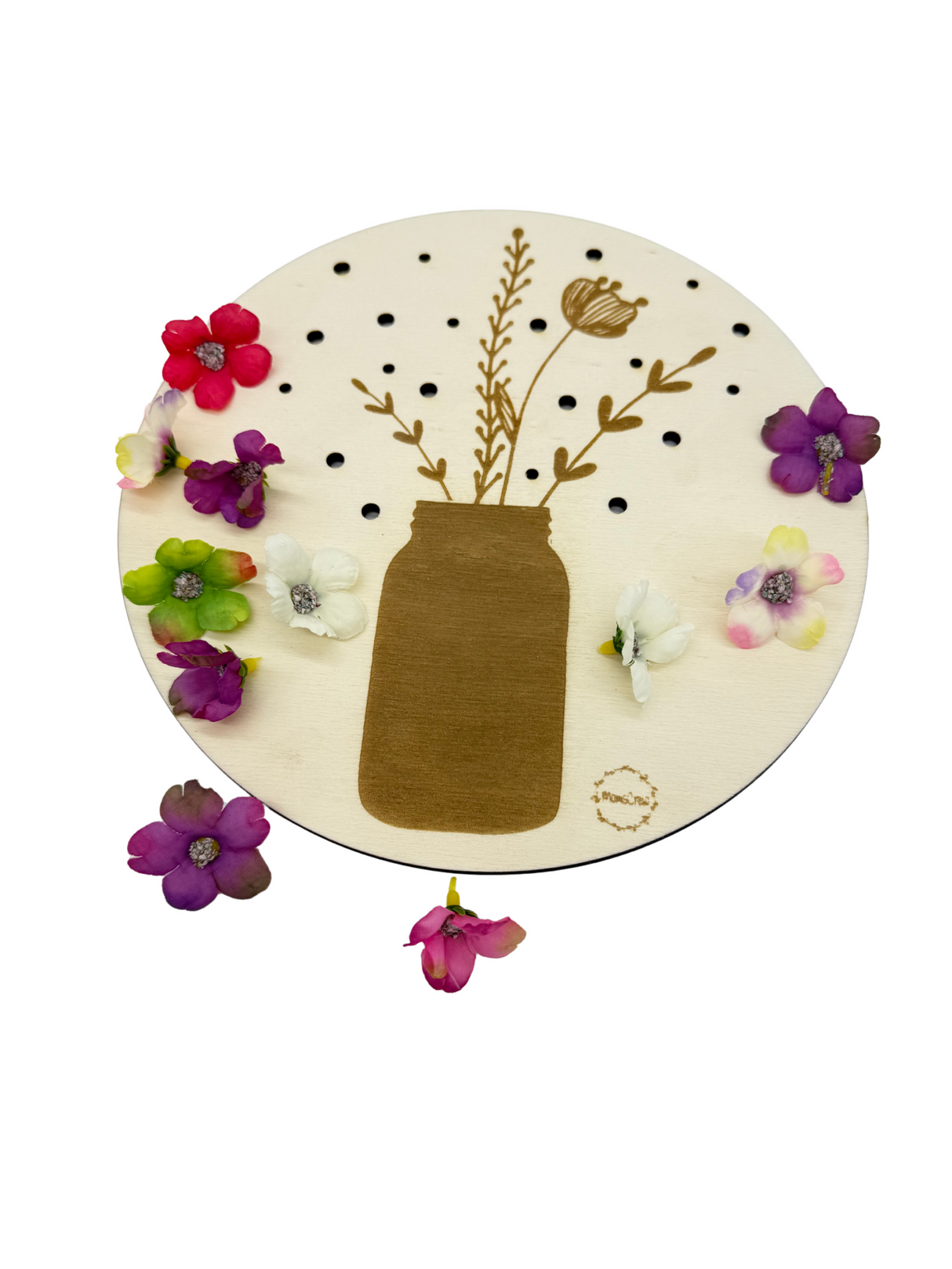 Blumenvase Aktivitätsplatte mit 20 bunten Kunstblumen zur Förderung von Feinmotorik und Kreativität bei Kindern