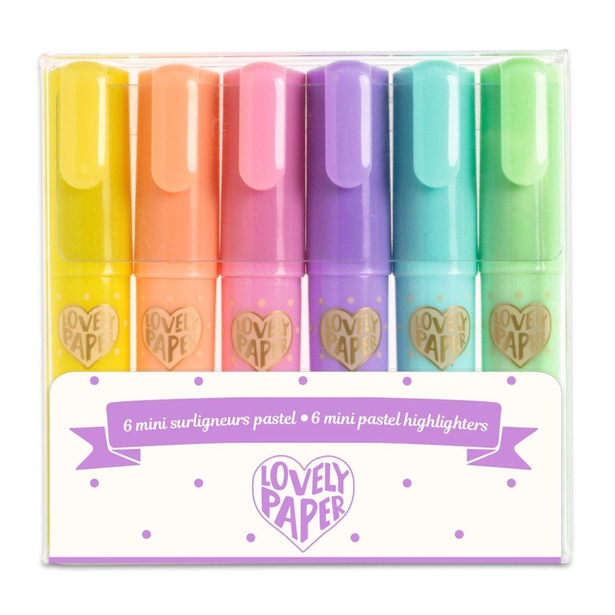 6 Mini Textmarker Pastellfarben im transparenten Etui mit Klemme für Notizen