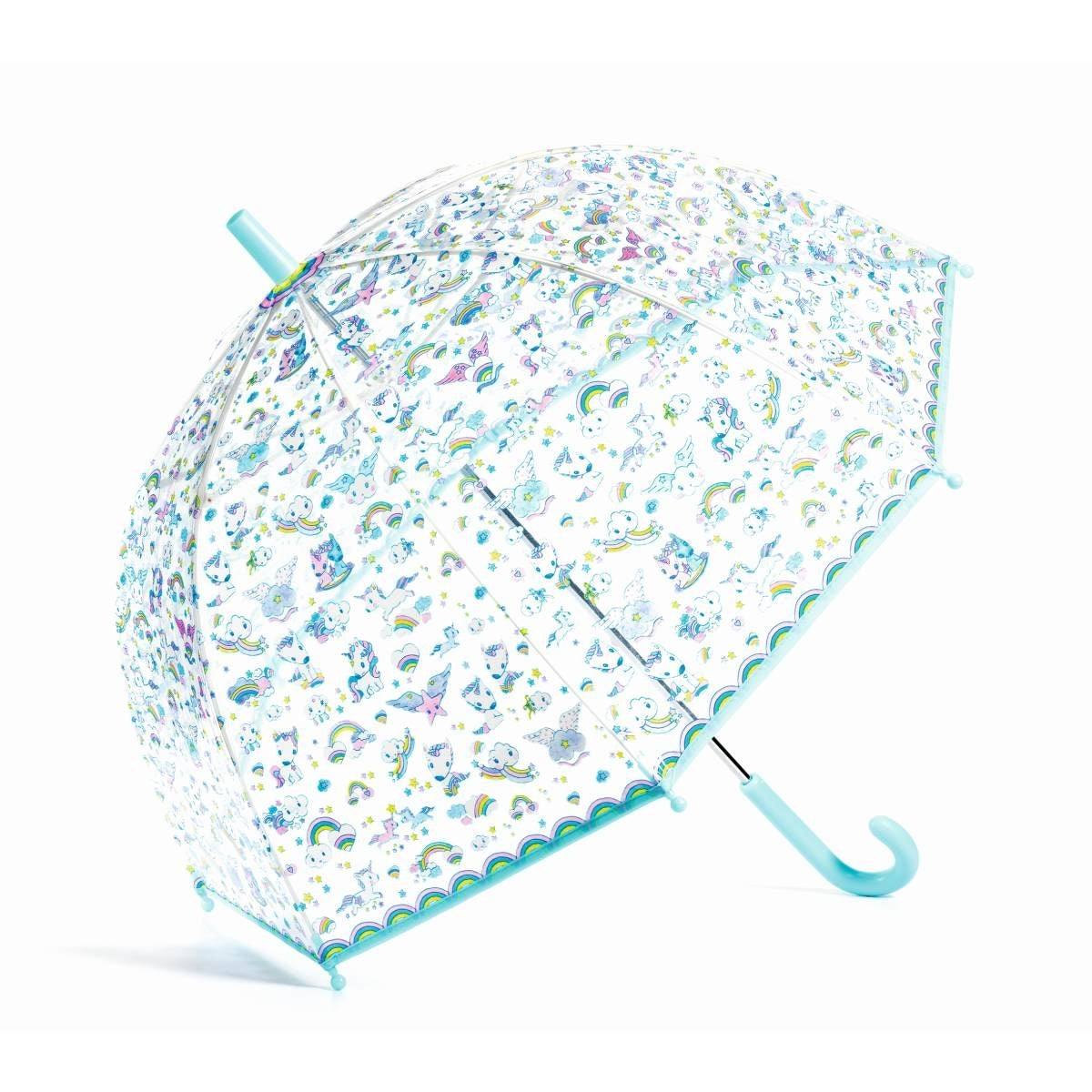 Transparenter Regenschirm Einhorn mit flexiblem Gestell und sicherem Fingerschutz für Kinder