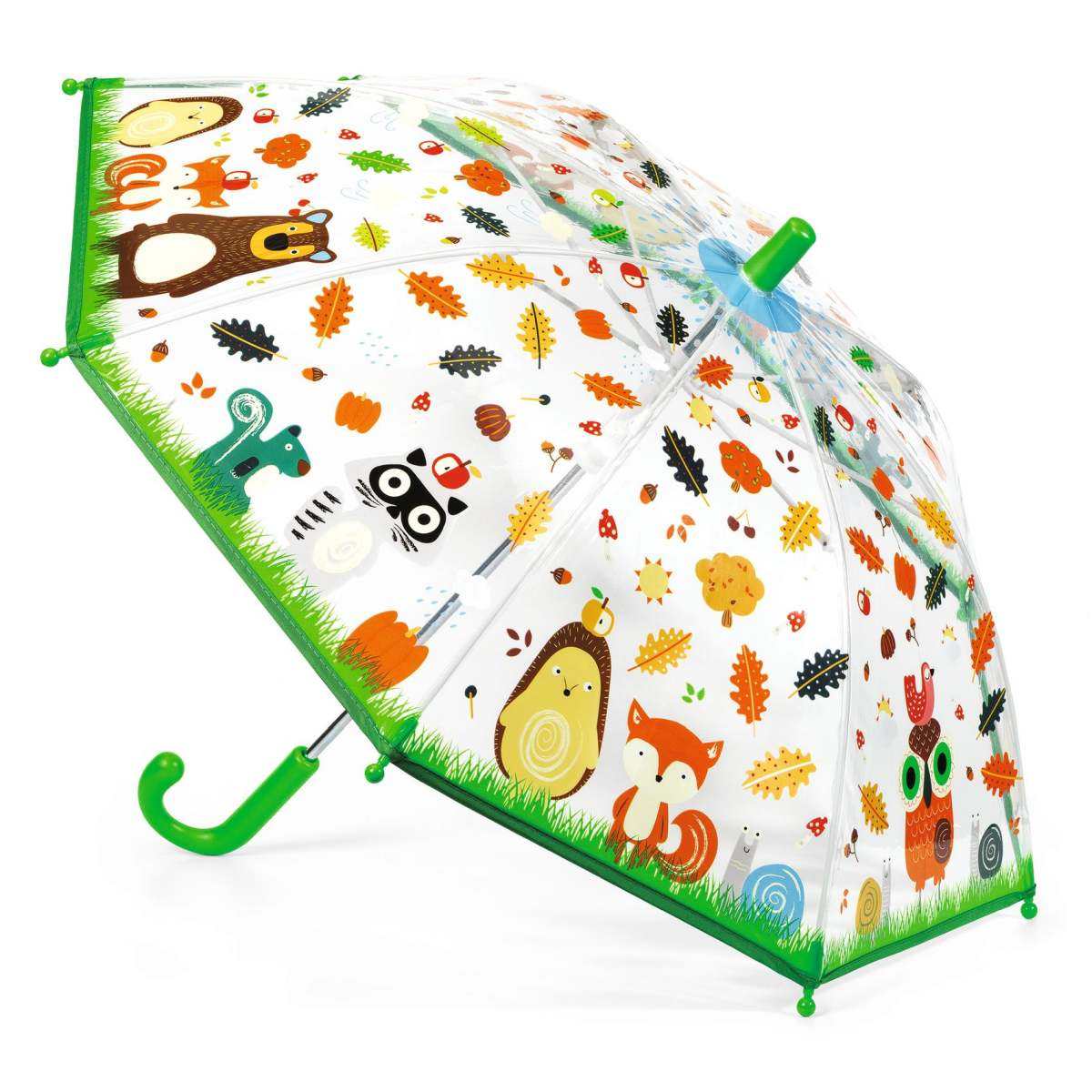 Kinderregenschirm Tiere des Waldes transparent mit buntem Waldtier-Motiv