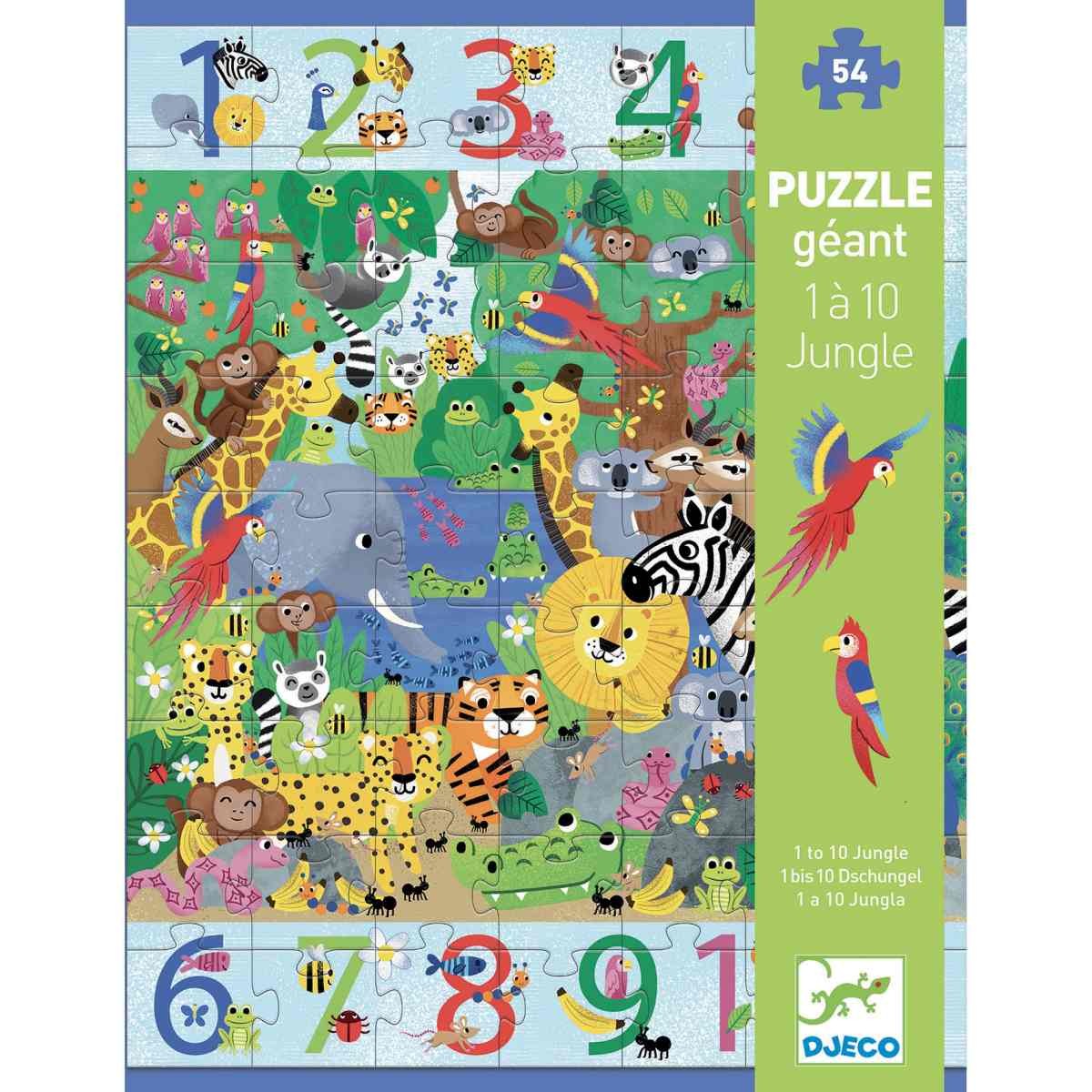 Bodenpuzzle: 1 bis 10 Dschungel 54 Teile