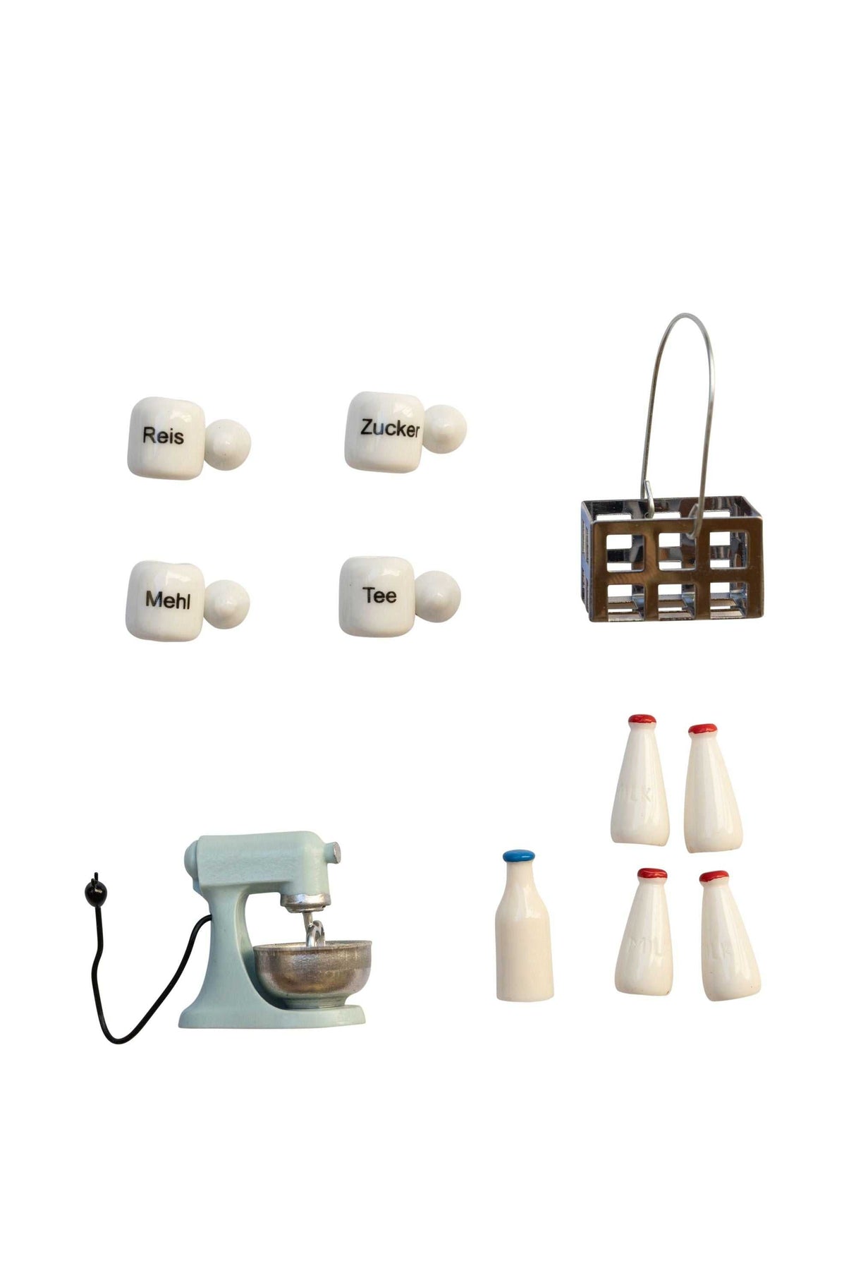 Set Wichtel Küchenaccessoires mit Porzellan-Dosen, Küchenmaschine und Milch-Körbchen für Miniatur-Küche