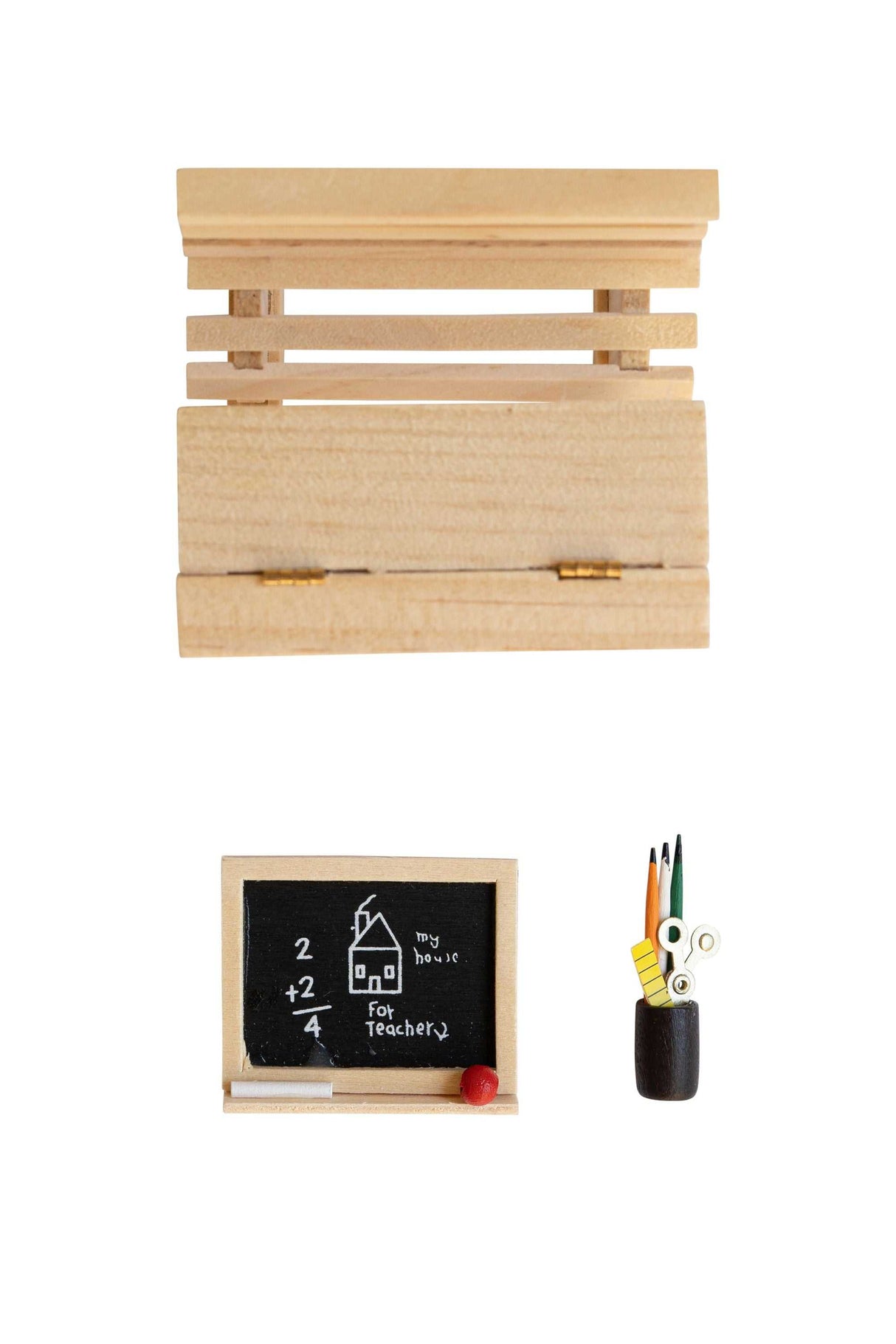 Wichtel Schule Set mit Schultafeln, Stiftebox und Schulbank für skandinavische Weihnachtswichtel-Tradition