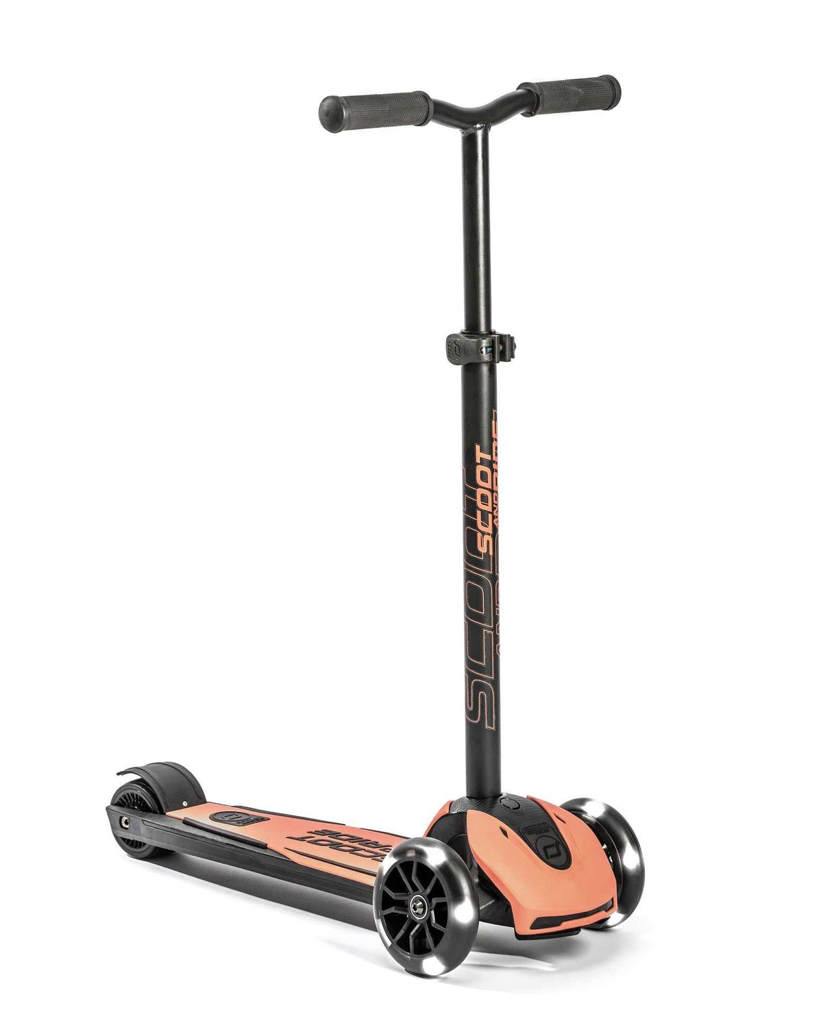 Highwaykick 5 LED peach Kickboard for kids with adjustable handlebar, durable chassis, and anti-slip wheels.