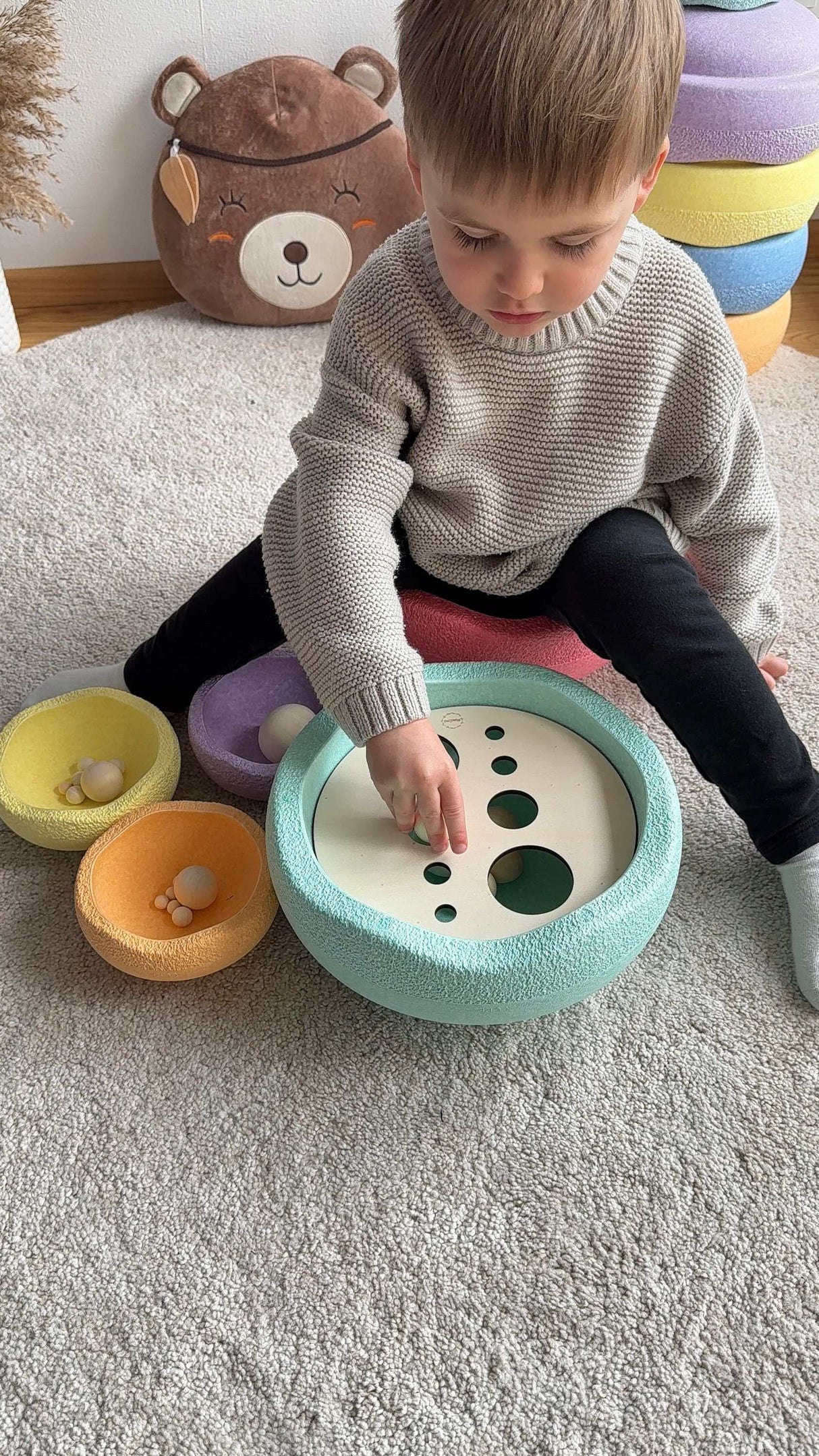 Set: Größenstufen + 12 Holzkugeln (Ergänzung für Stapelsteine)