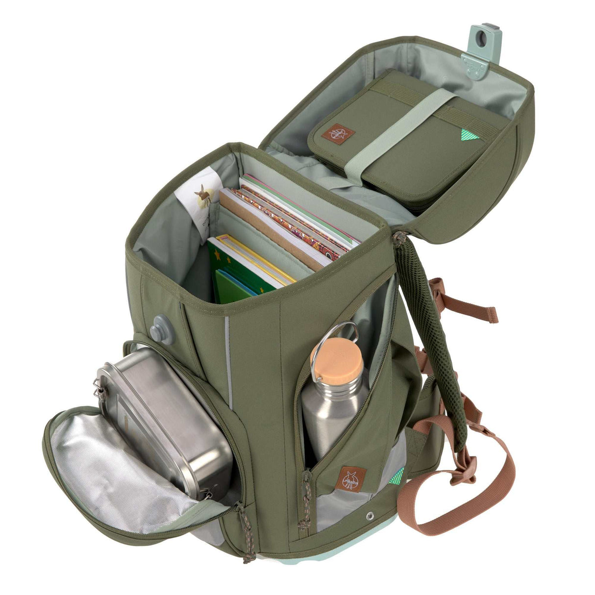 Schulranzen-Set 7-teilig, Boxy Unique olive