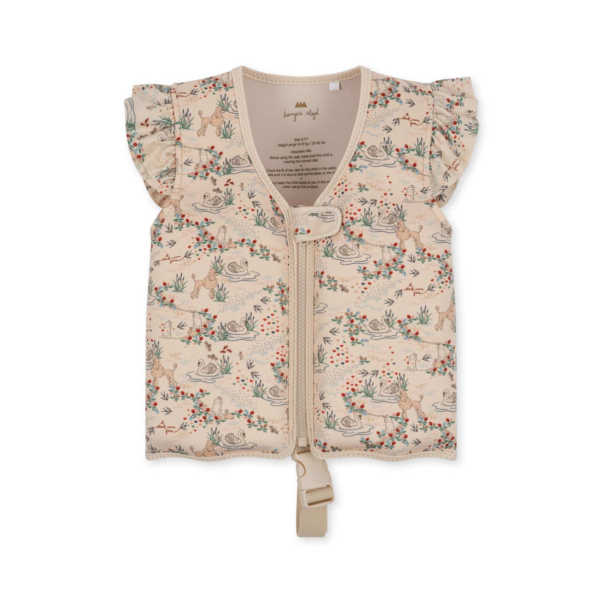 Kinder Schwimmweste Mizumi mit Blumen- und Schwanenmuster, Neopren, sicherer Verschluss und Sicherheitsgurt