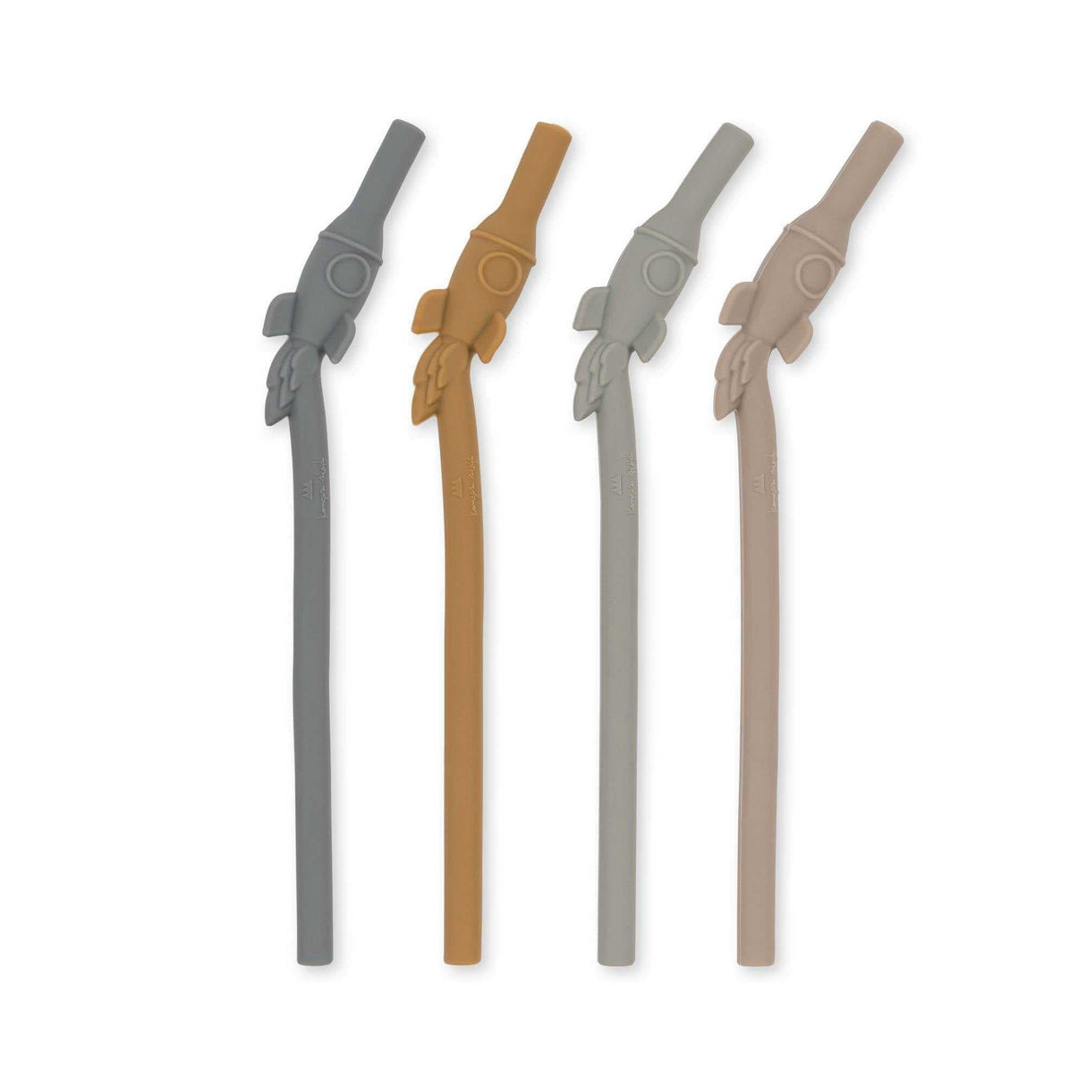 4er-Pack Silikon-Strohhalme in Raketenform von Konges Slojd, Quarry Blue Mix, kindersicher und umweltfreundlich