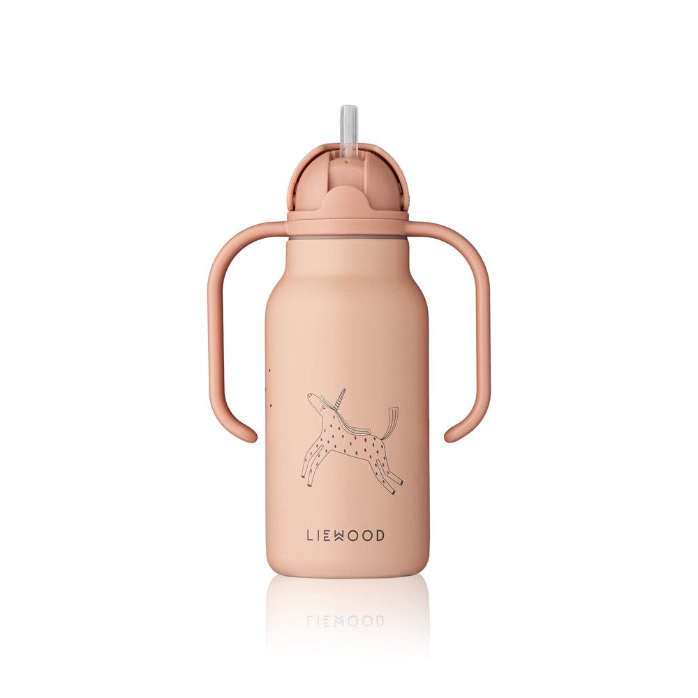 Trinkflasche Kimmie 250ml Unicorn aus Edelstahl mit zwei Griffen und integriertem Trinkhalm, thermoisoliert und auslaufsicher