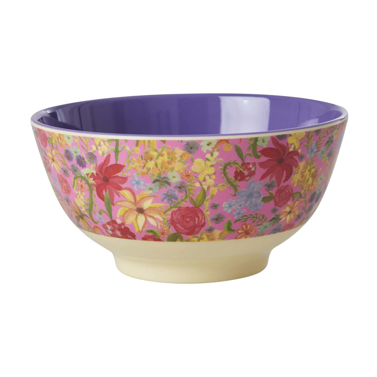 Mittlere Melaminschale in Pink mit Swedish Flower Design, langlebig und spülmaschinenfest