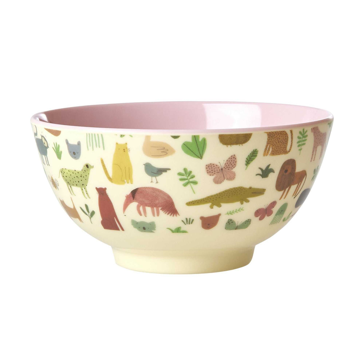 Mittlere Melaminschale mit Sweet Jungle Print und rosa Innenfarbe für Kinder