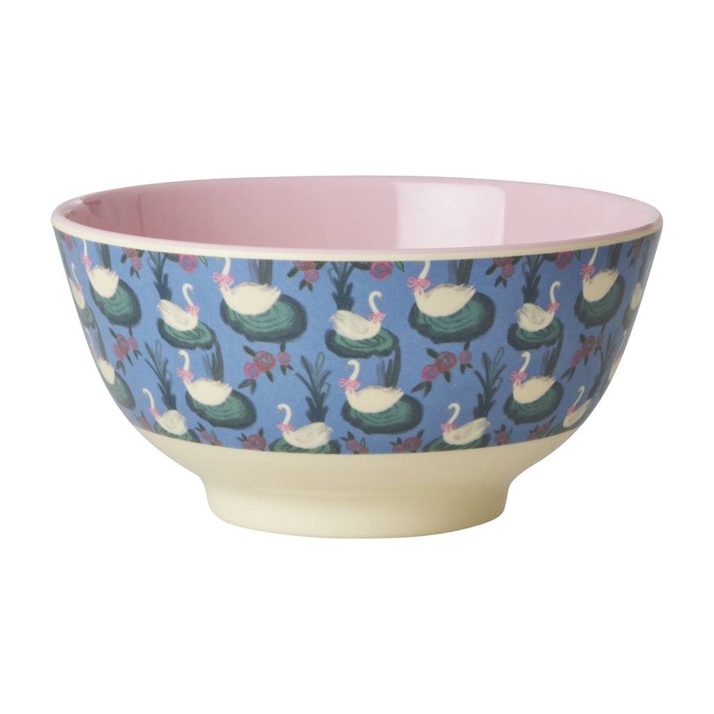 Mittlere Schale aus Melamin mit Schwan Print, vielseitig für Frühstück und Snacks, langlebig und spülmaschinenfest