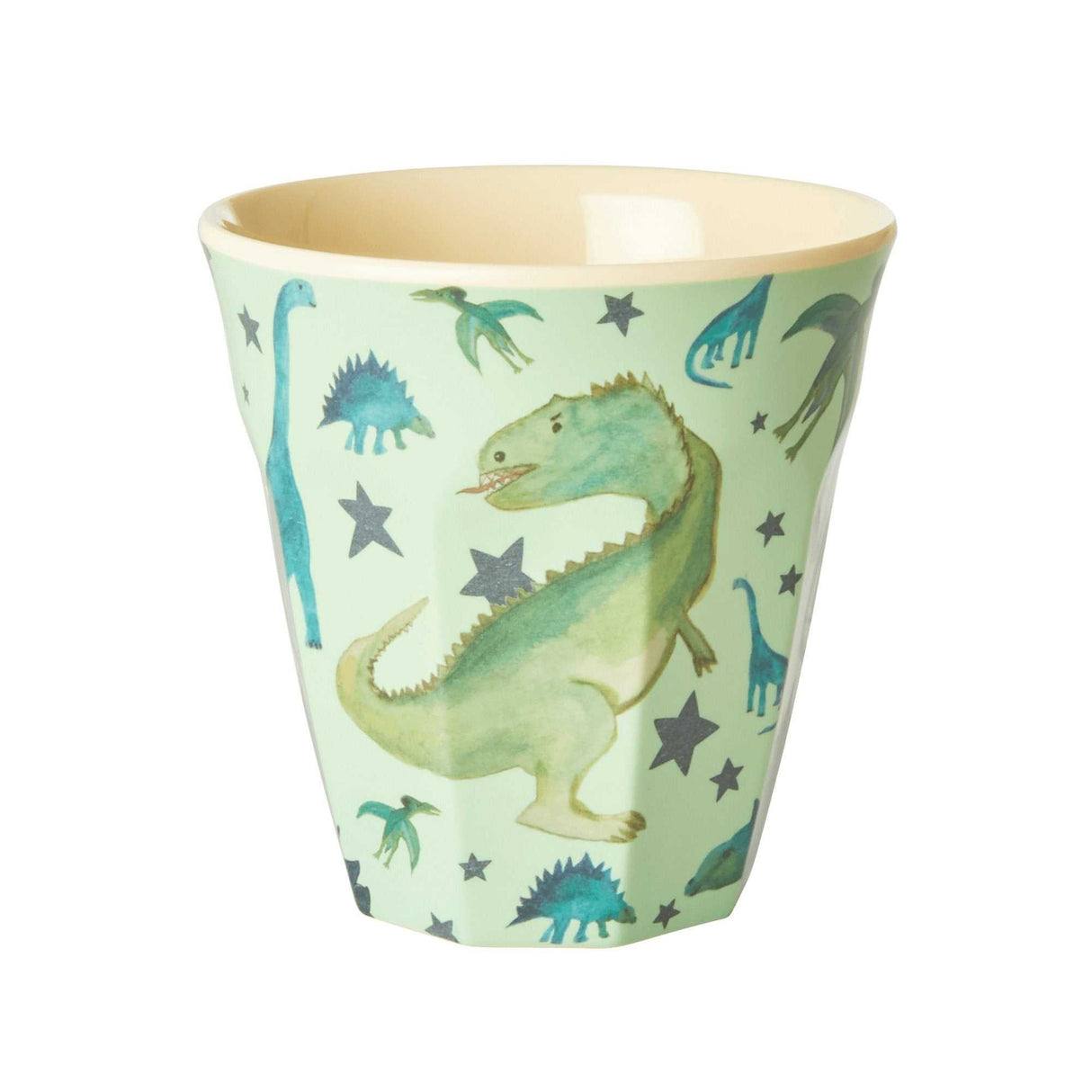 Becher Dino Melamin mit Dino-Print, spülmaschinenfest, 9 cm hoch, ideal für Kindergarten und Camping