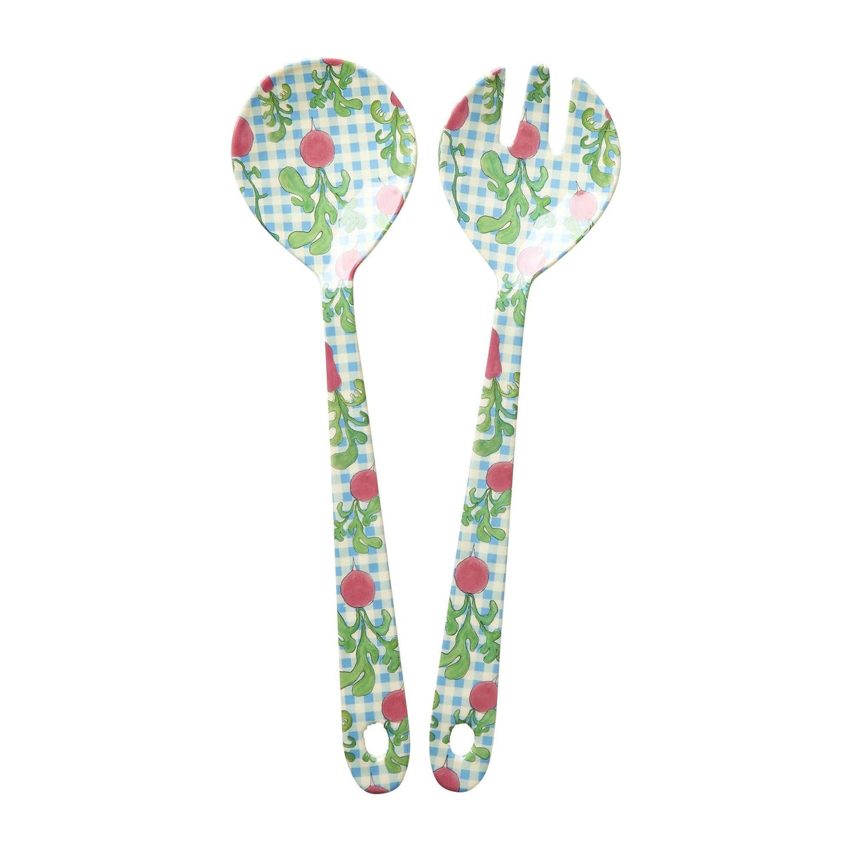 Melamin Salatbesteck mit buntem Ravishing Radish Print aus langlebigem Melamin für Alltag, Partys und Picknick