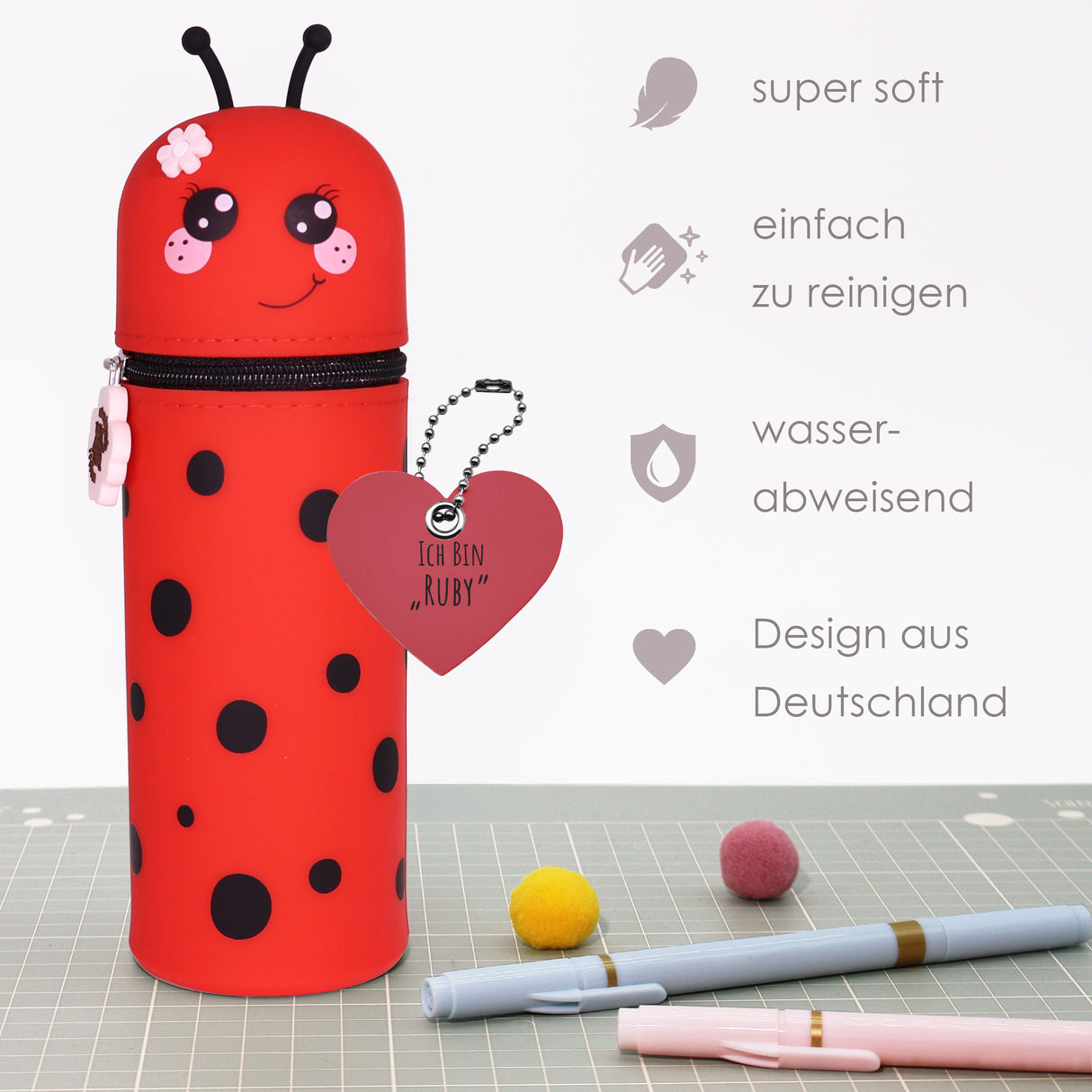 Silikon Federmäppchen Marienkäfer Ruby
