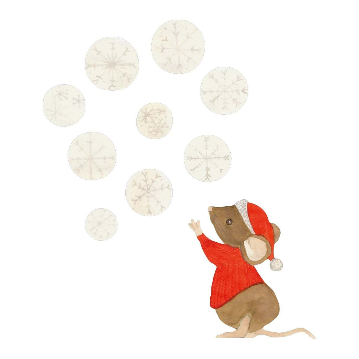 Wandsticker Schneemaus aus abnehmbarer Textilfolie mit Schneeflocken für winterliche Kinderzimmerdekoration