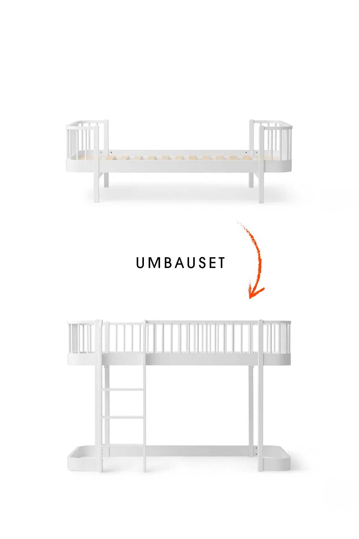 Wood Umbau-Set von Original Einzelbett/Juniorbett/Junior Bettsofa zum halbhohen Hochbett 138 cm, weiß