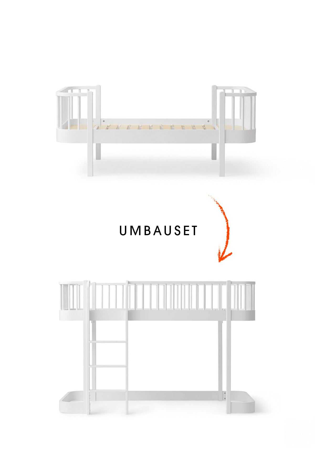 Wood Umbau-Set von Original Einzelbett/Juniorbett/Junior Bettsofa zum halbhohen Hochbett 138 cm, weiß