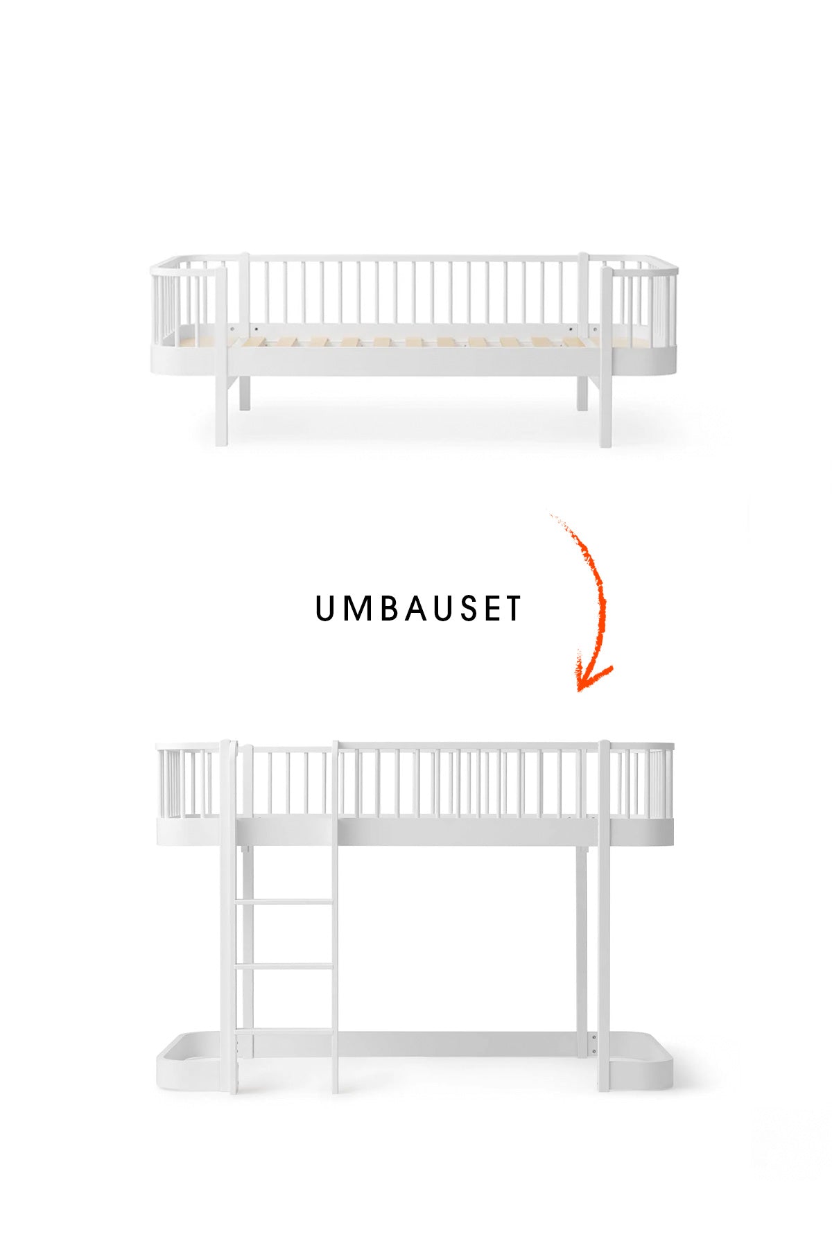 Umbau-Set vom Original Bettsofa zum halbhohen Hochbett 138 cm, weiß