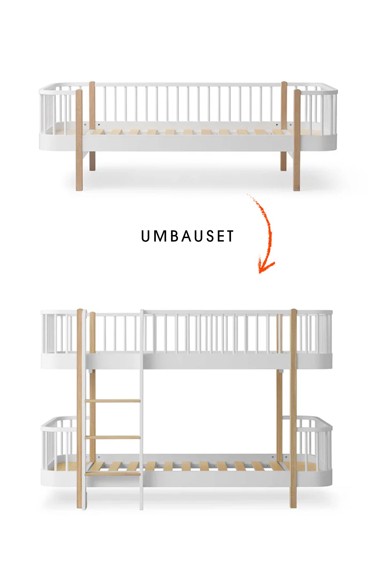 Wood Umbau-Set vom Original Bettsofa zum halbhohen Etagenbett, weiß/eiche