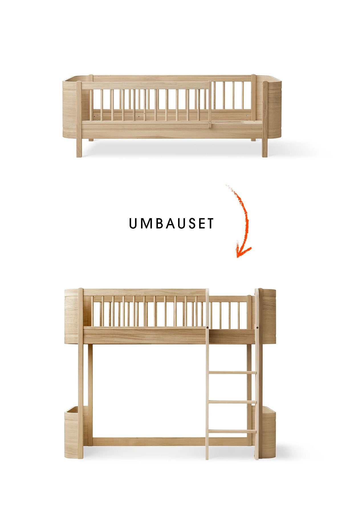 Wood Umbau-Set vom Mini+ Juniorbett zum halbhohen Hochbett/ Eiche