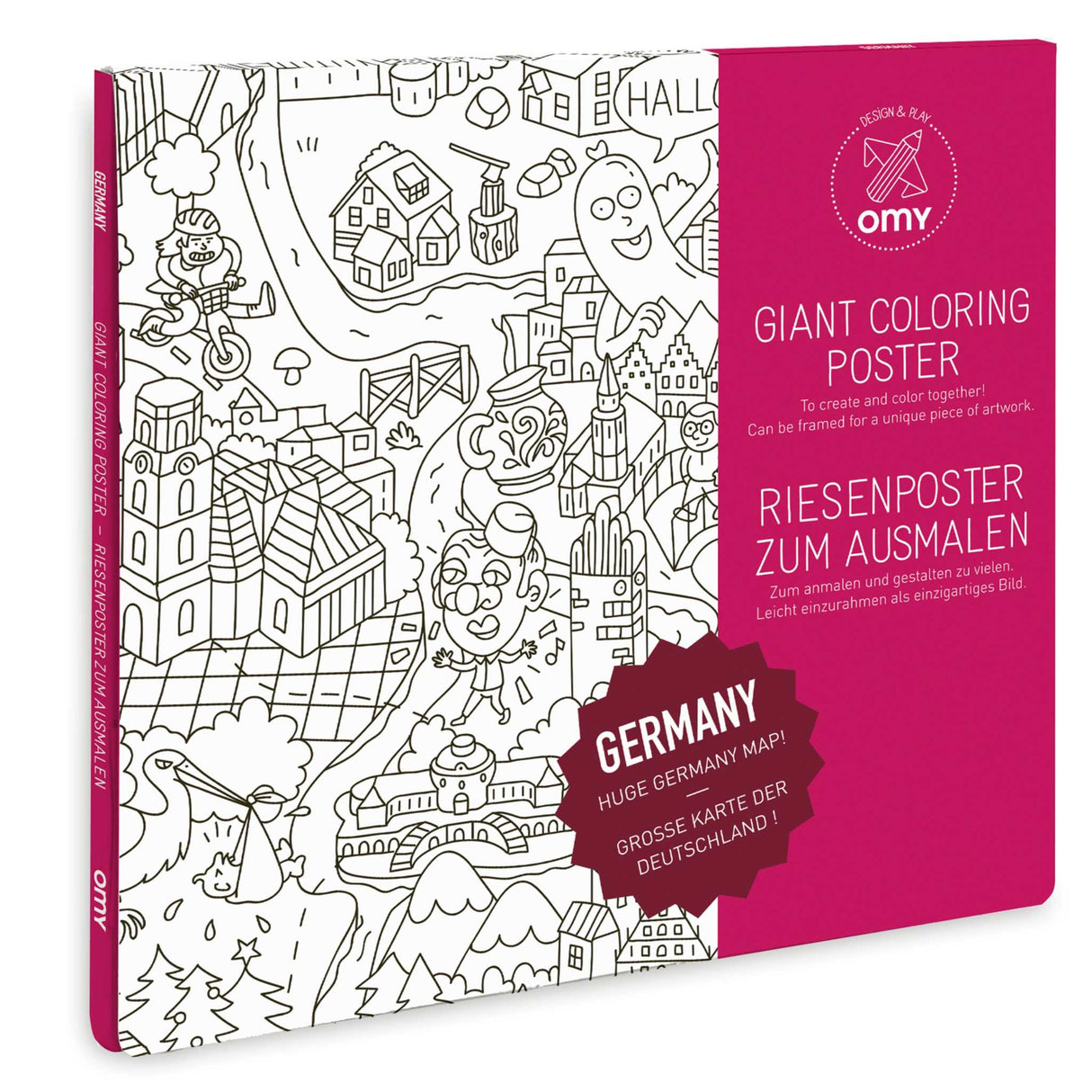 Großformatiges Ausmalposter Deutschland mit Sehenswürdigkeiten und Traditionen auf 70x100 cm