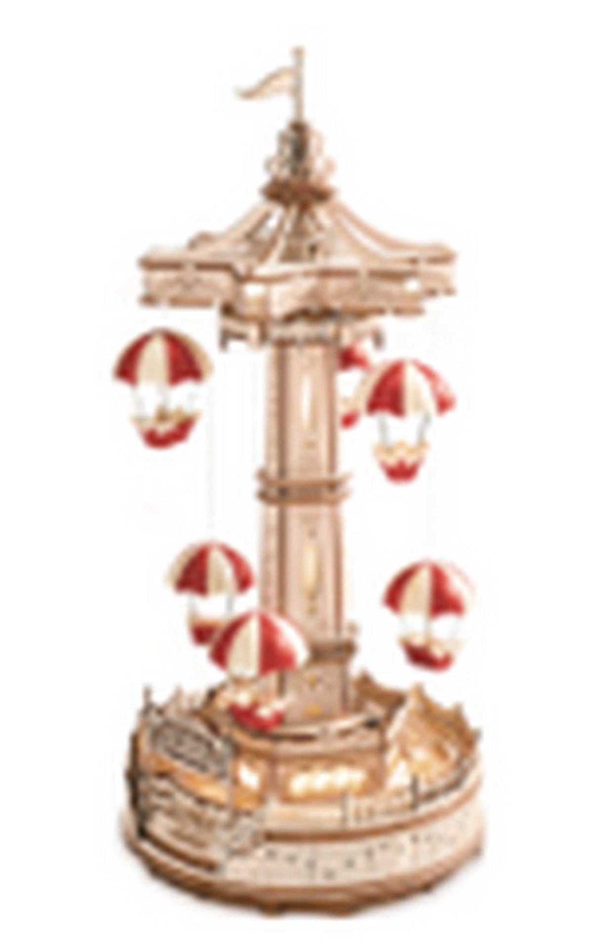Parachute Tower-Puzzle 3D Holzmodell mit Zahngetrieben und Murmeln, 184 Teile, 30x14x14 cm, kreatives Holzpuzzle ab 14 Jahren