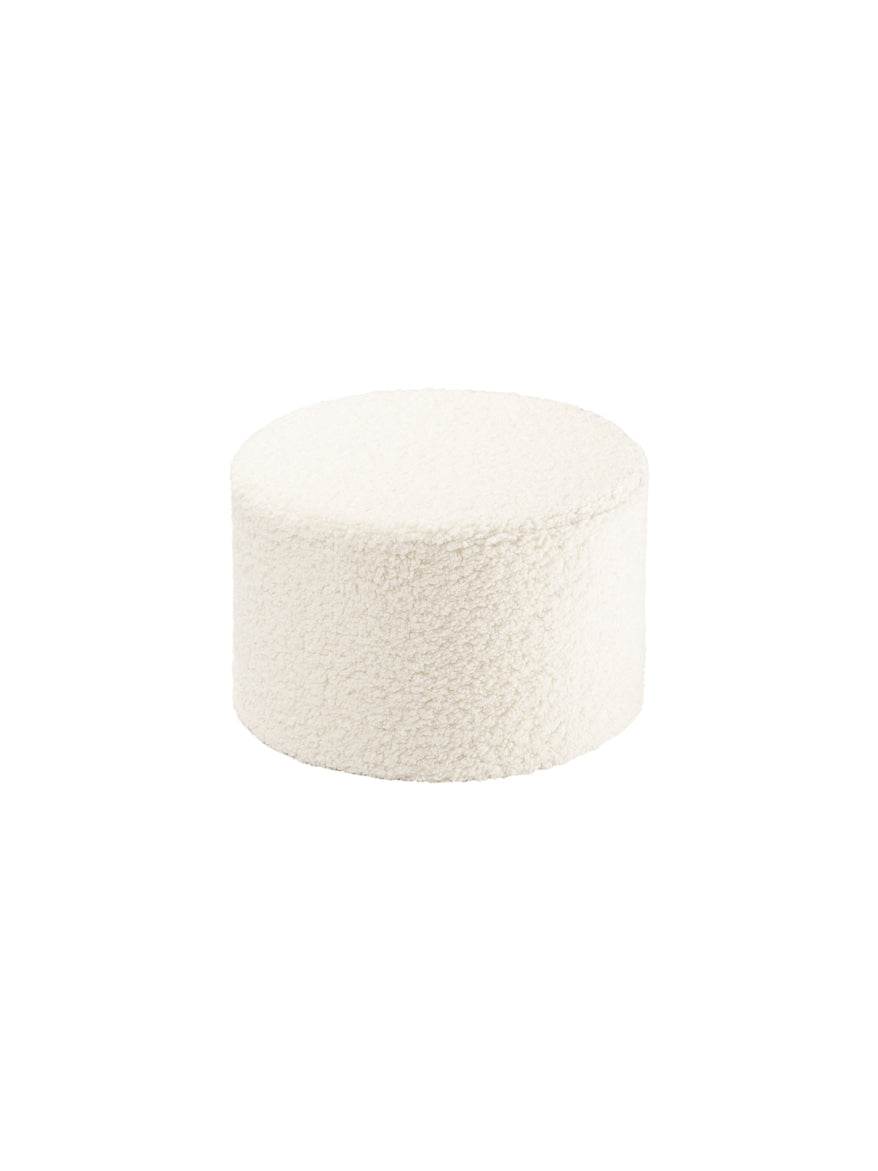 Cream White Pouffe for kids with soft beige teddy fabric and sturdy foam filling