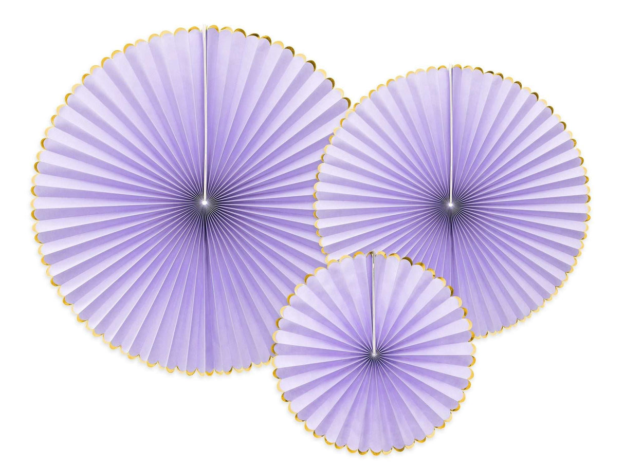 Decorative Rosetten light lavender with gold trim in three sizes for festive home decor