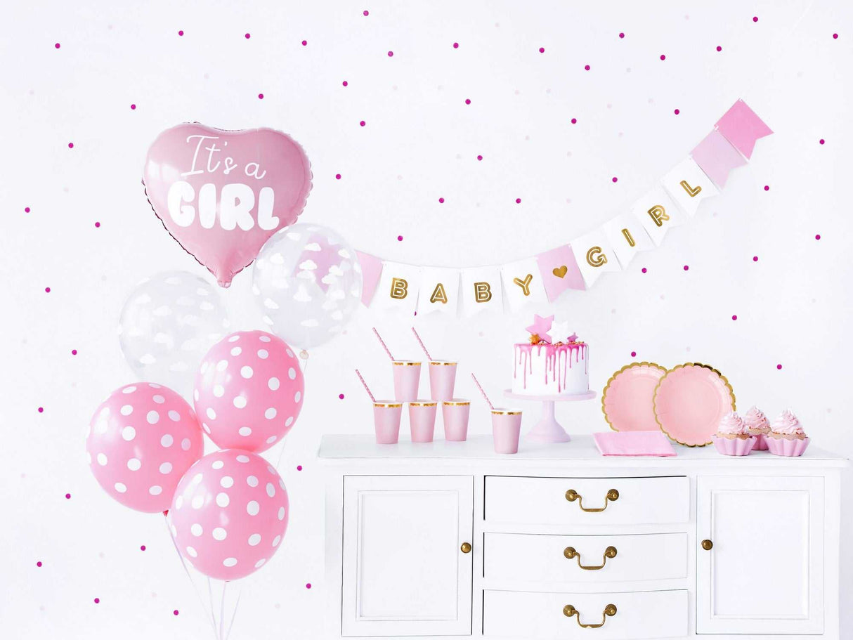 Baby Party Dekorations Set It's a girl with banner, cups, plates, straws, napkins, foil and latex balloons