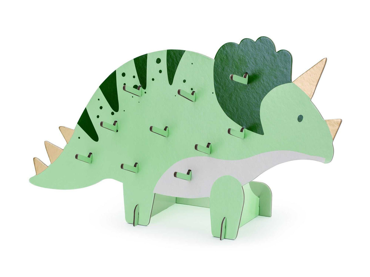 Snack-Wand mit Dinomotiv Triceratops aus Papier für Kinderpartys, 10 Snackstäbe, 38x23 cm, Selbstzusammenbau