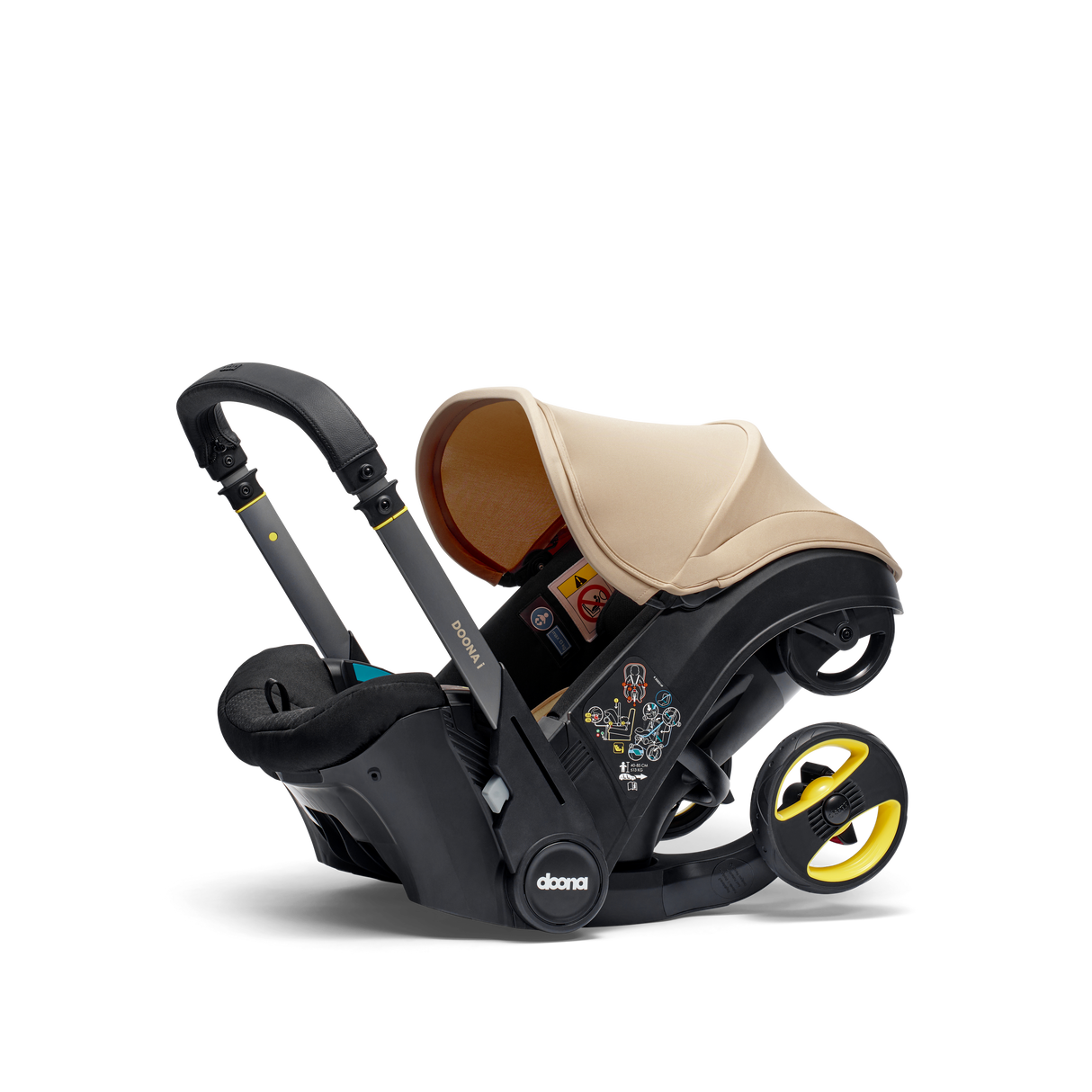 Doona i Babyschale in Sahara Sand mit 2-in-1 Autositz und Kinderwagenfunktion, Sicherheitsgurten und Seitenaufprallschutz